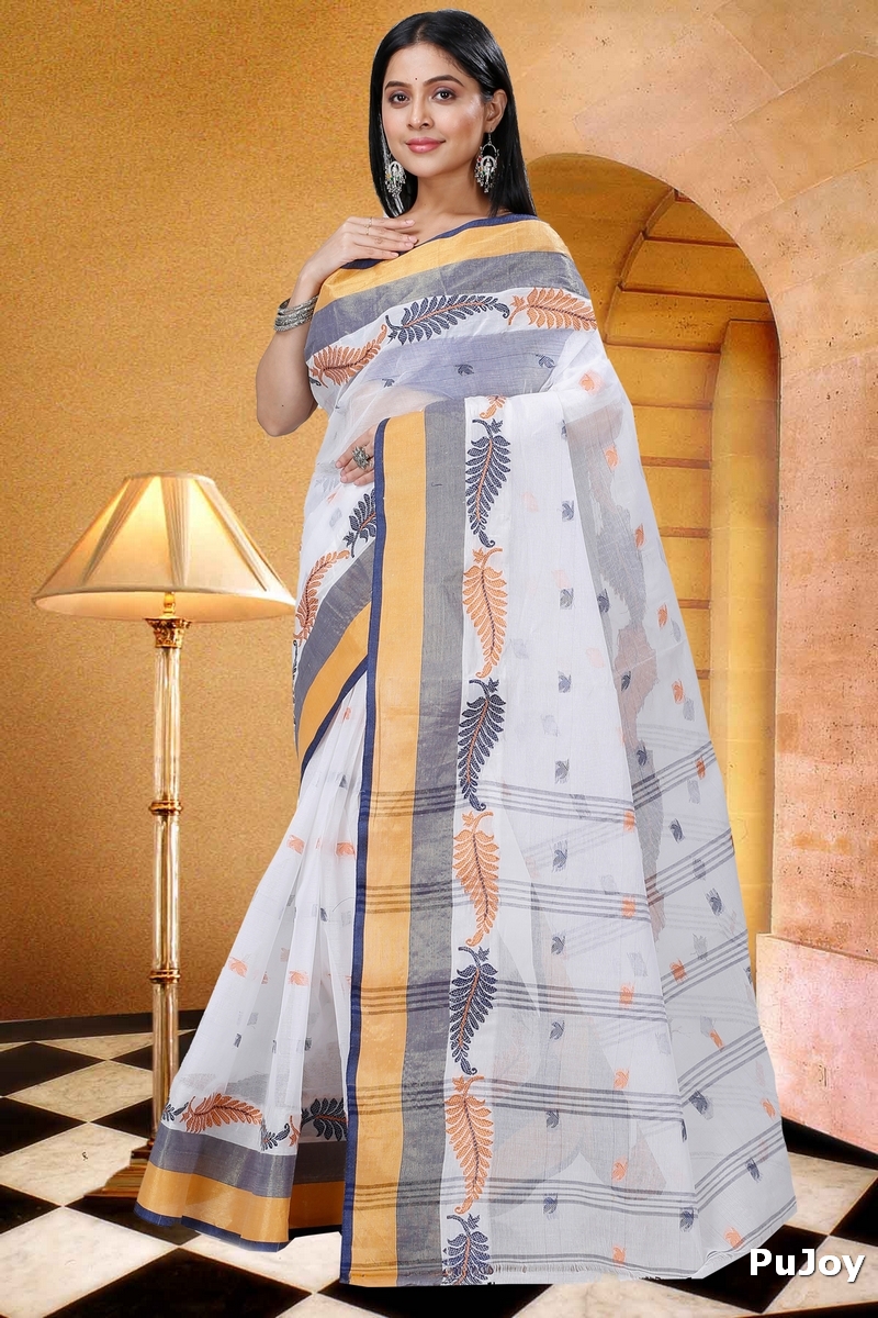 White Black Pure Cotton Nera Tant Saree (1325)