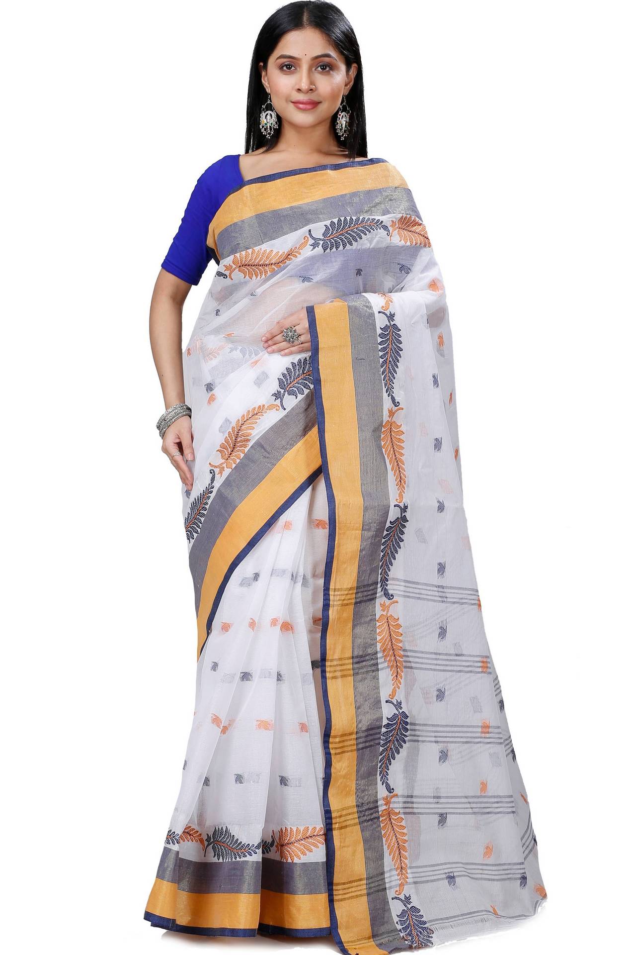 White Black Pure Cotton Nera Tant Saree (1325)