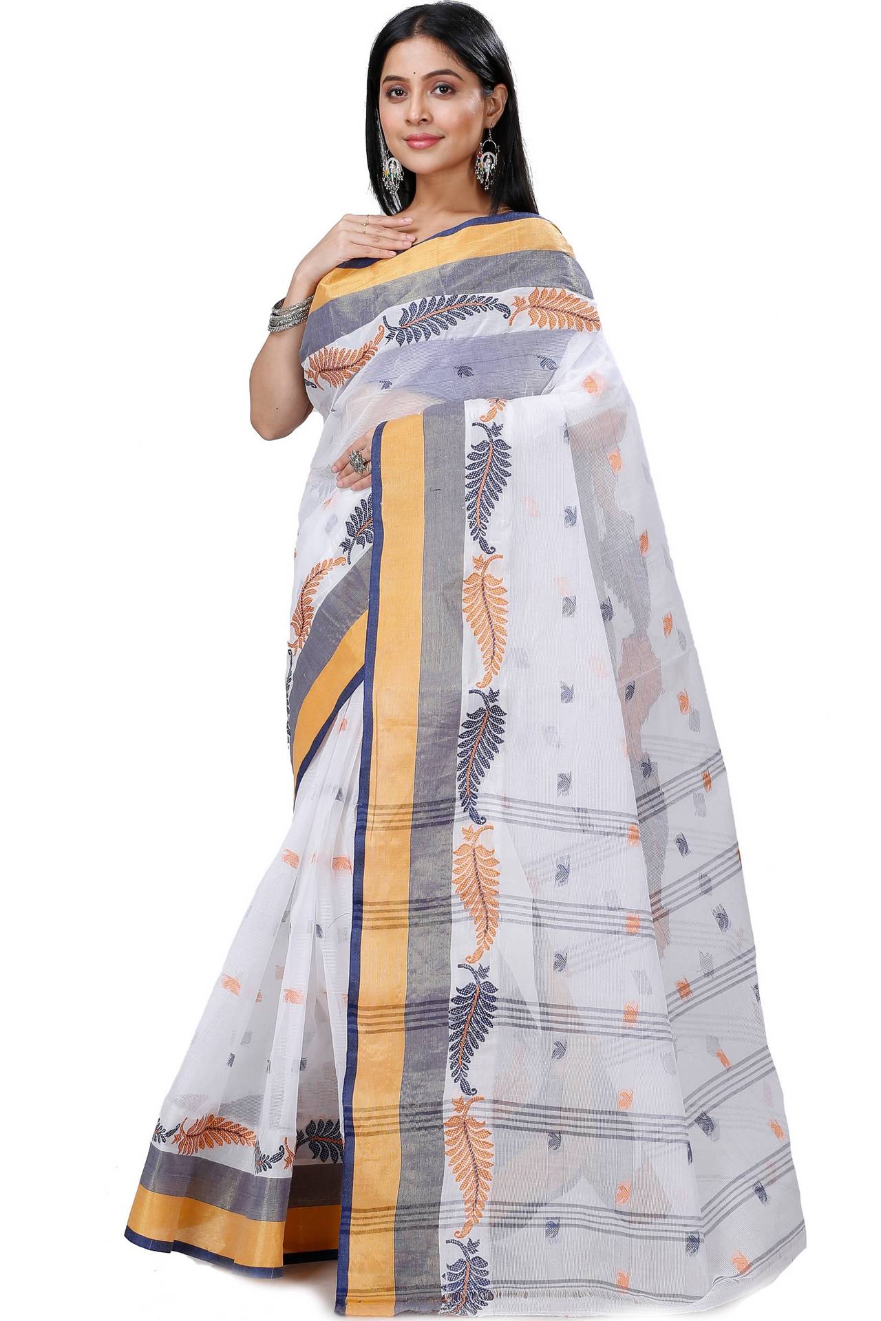 White Black Pure Cotton Nera Tant Saree (1325)