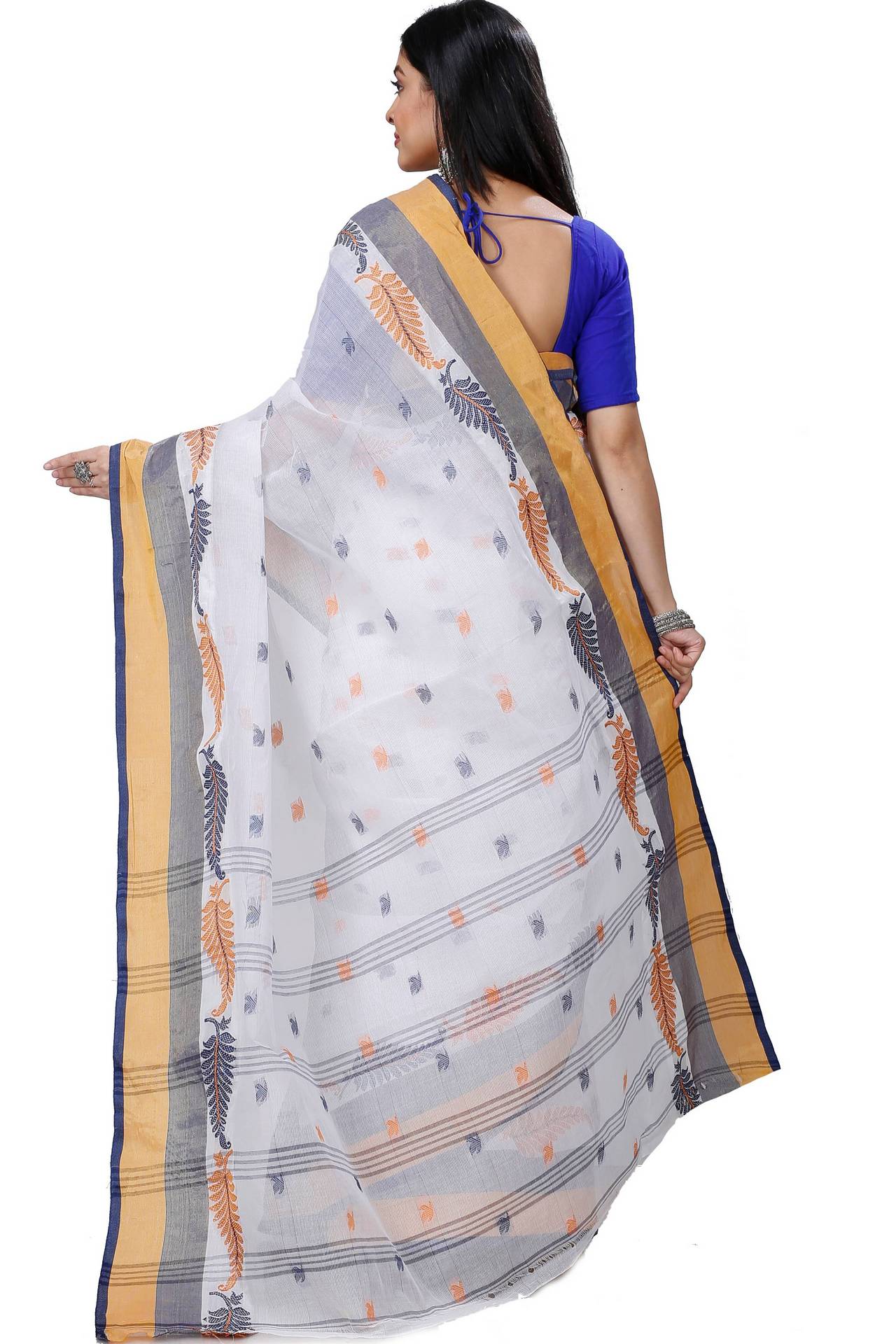 White Black Pure Cotton Nera Tant Saree (1325)