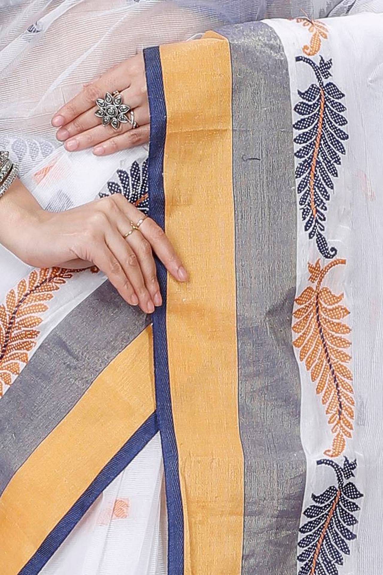 White Black Pure Cotton Nera Tant Saree (1325)