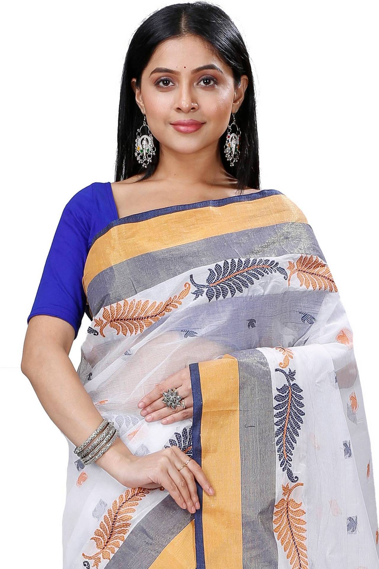 White Black Pure Cotton Nera Tant Saree (1325)