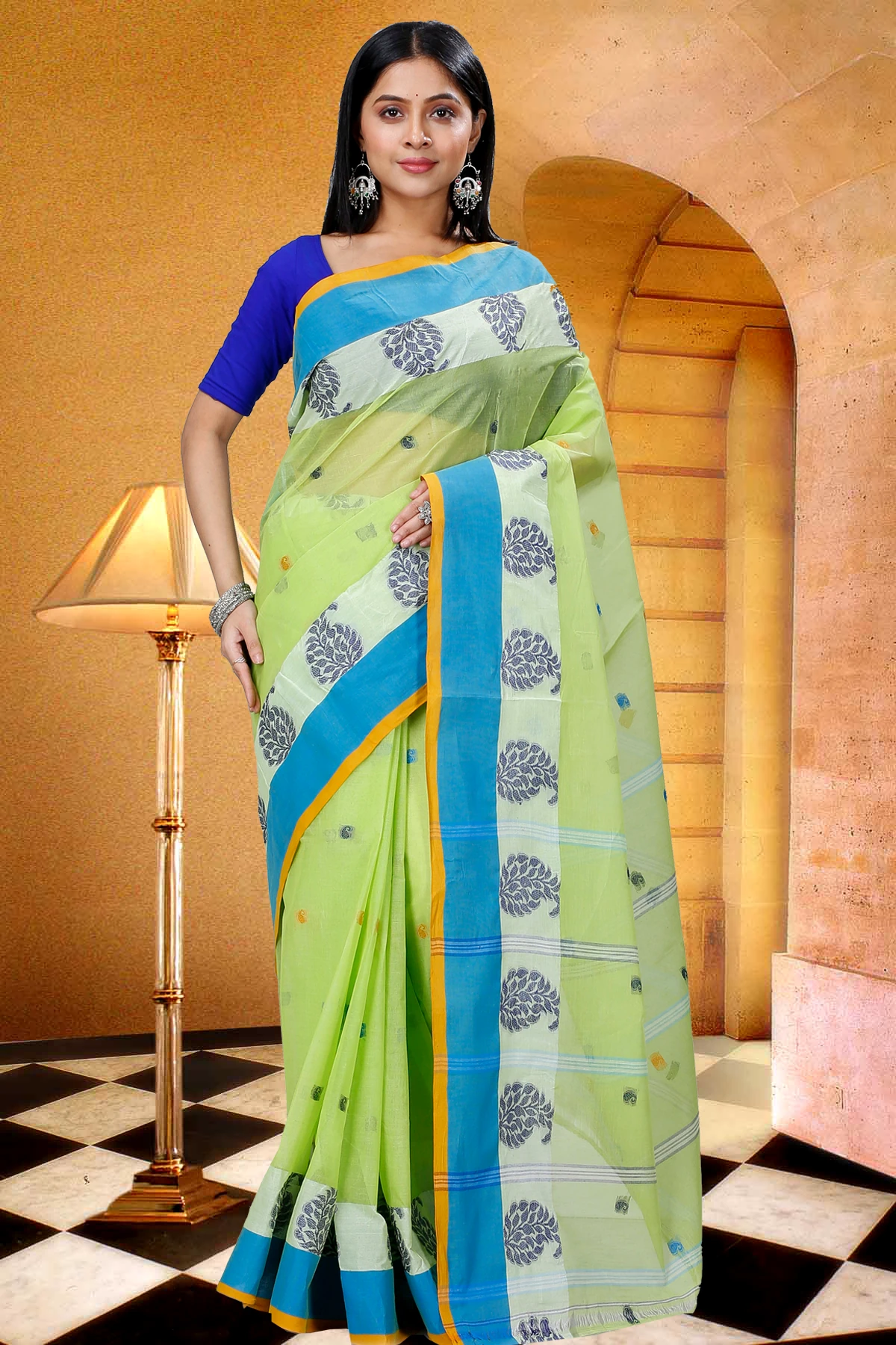 Green Pure Cotton Nera Tant Saree (1327)