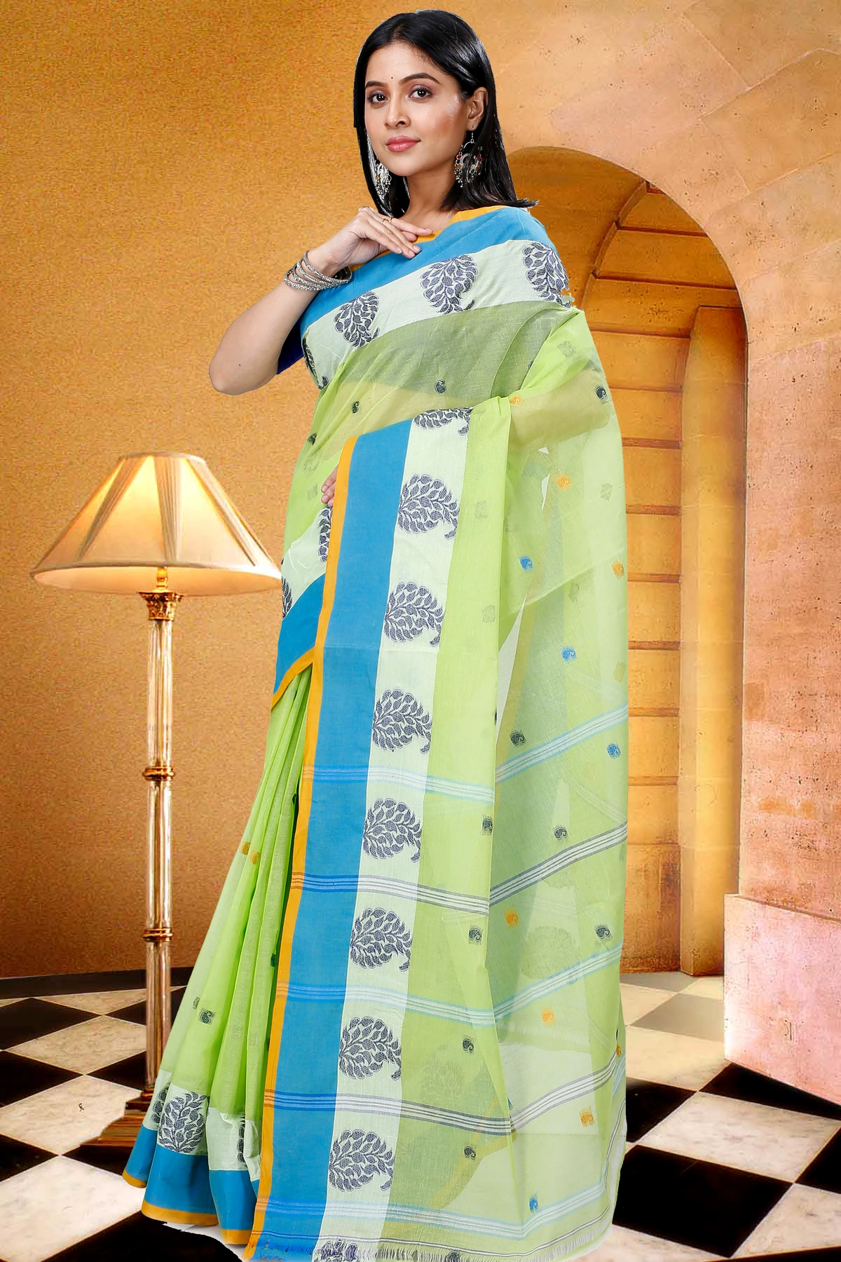Green Pure Cotton Nera Tant Saree (1327)