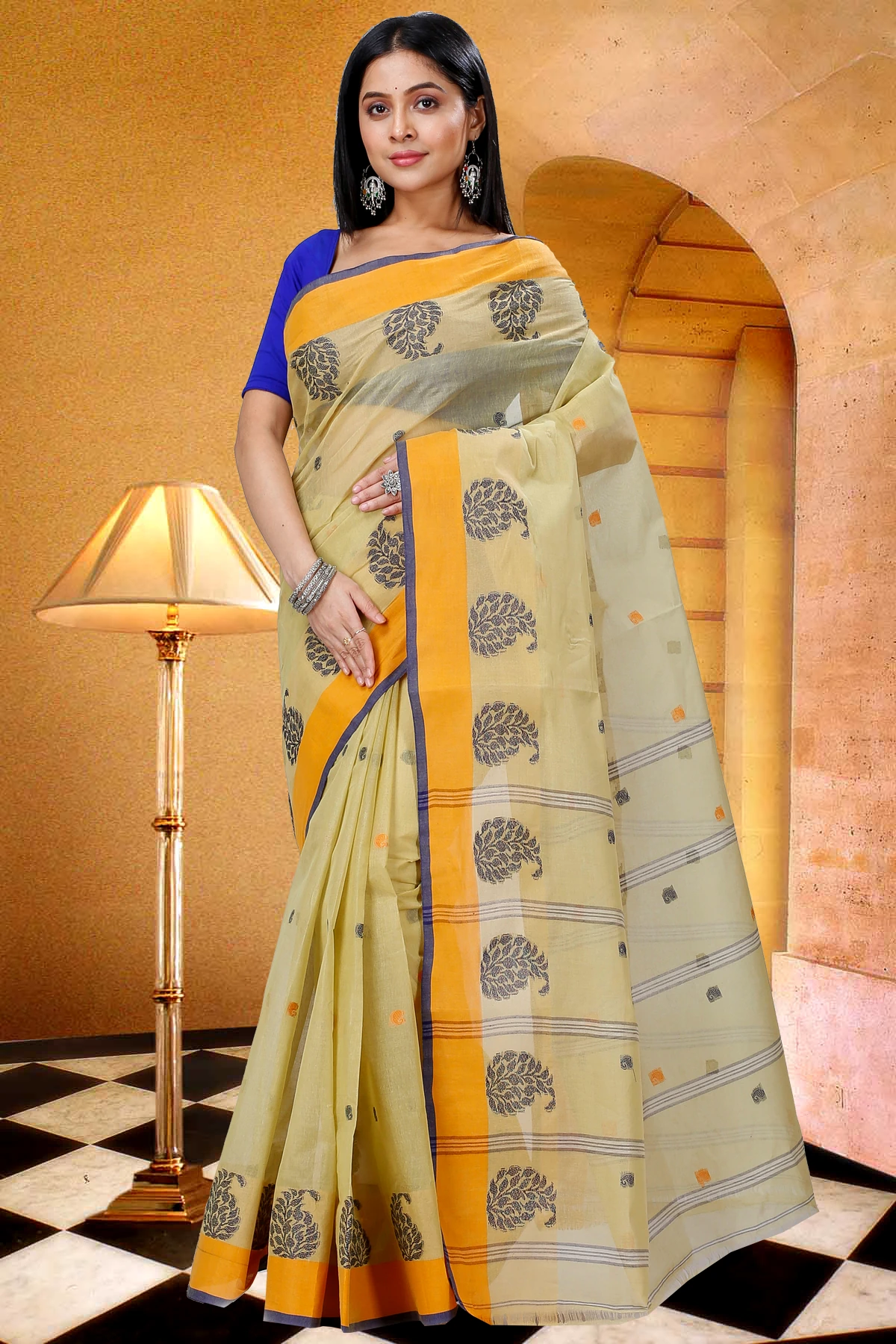 Yellow Pure Cotton Nera Tant Saree (1328)