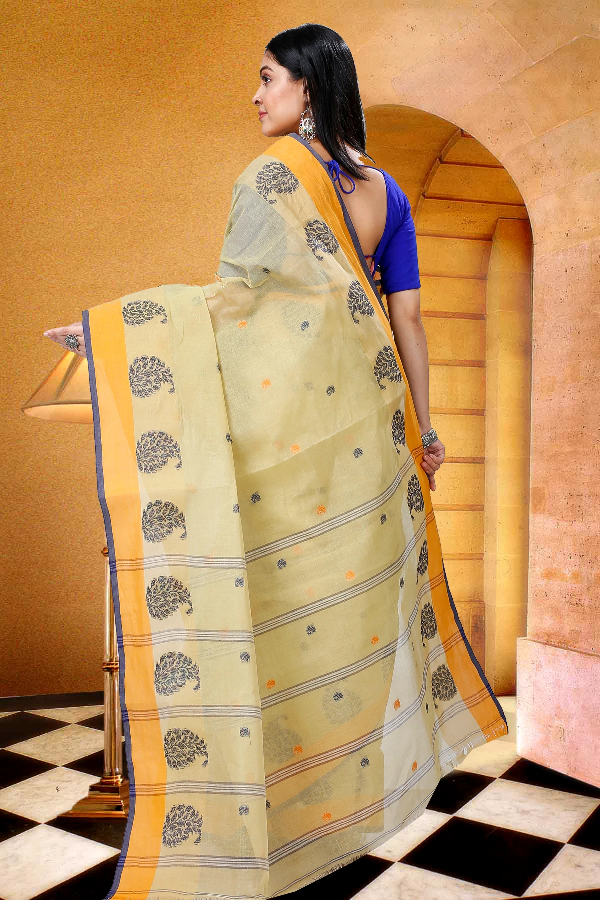 Yellow Pure Cotton Nera Tant Saree (1328)