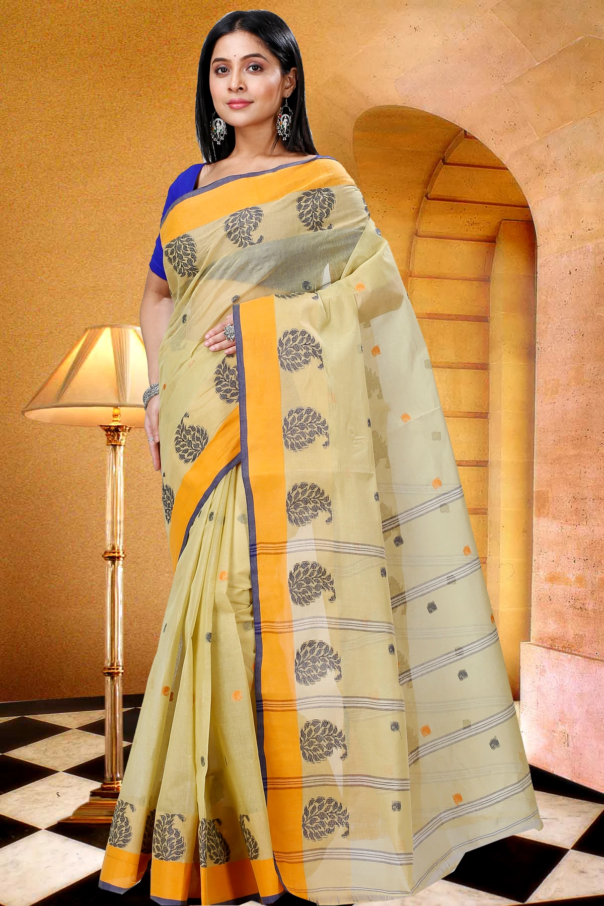 Yellow Pure Cotton Nera Tant Saree (1328)