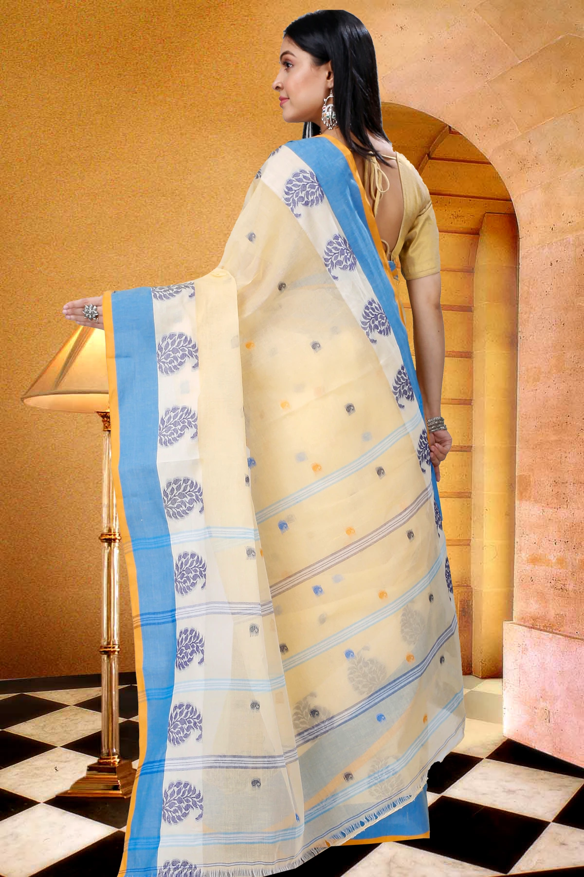 Cream Pure Cotton Nera Tant Saree (1329)