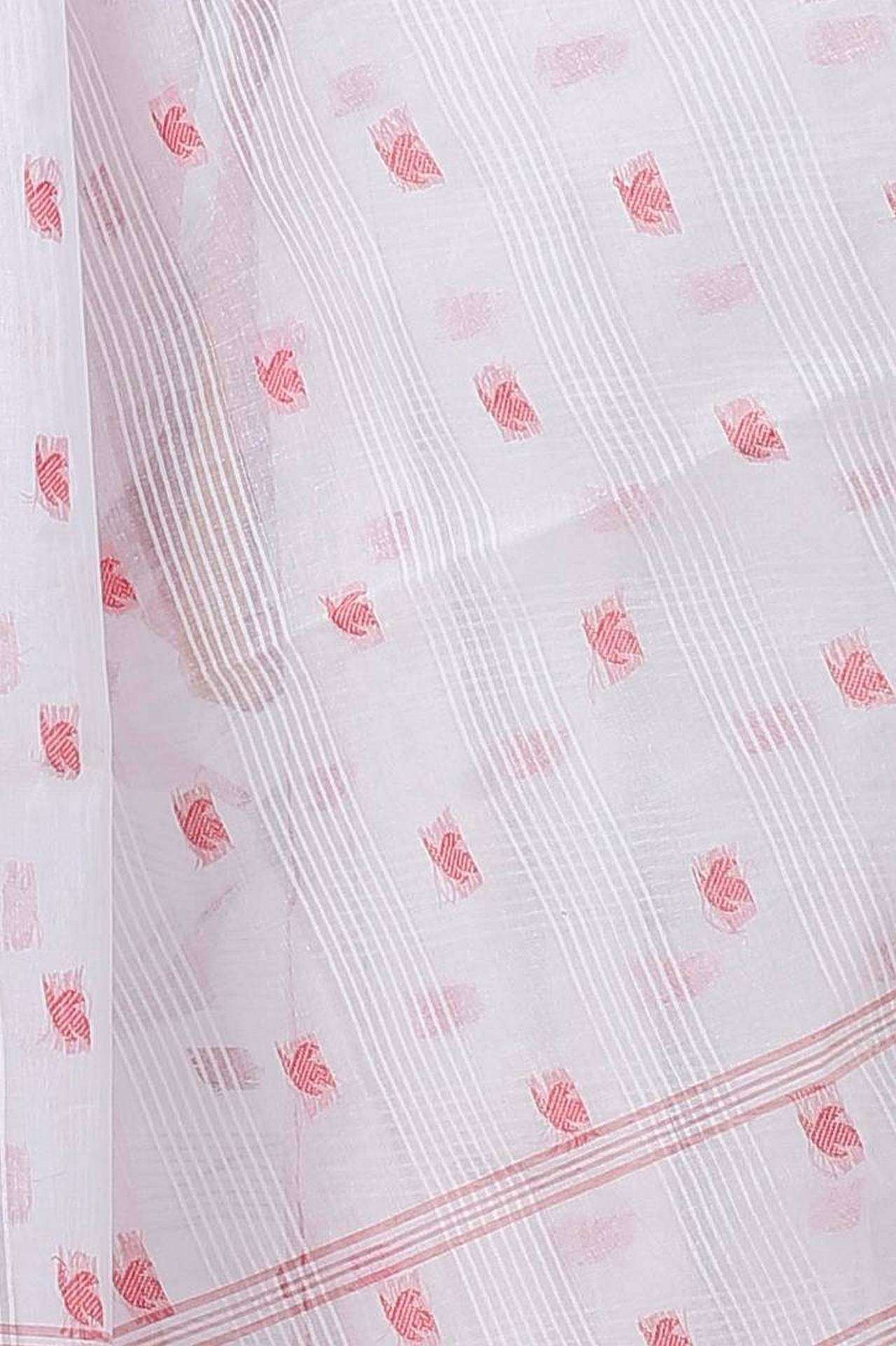 White Red Pure Cotton Nera Tant Saree (1330)