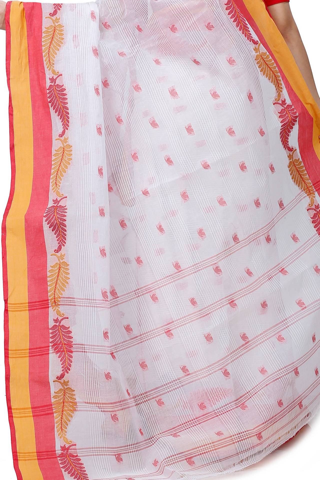 White Red Pure Cotton Nera Tant Saree (1330)