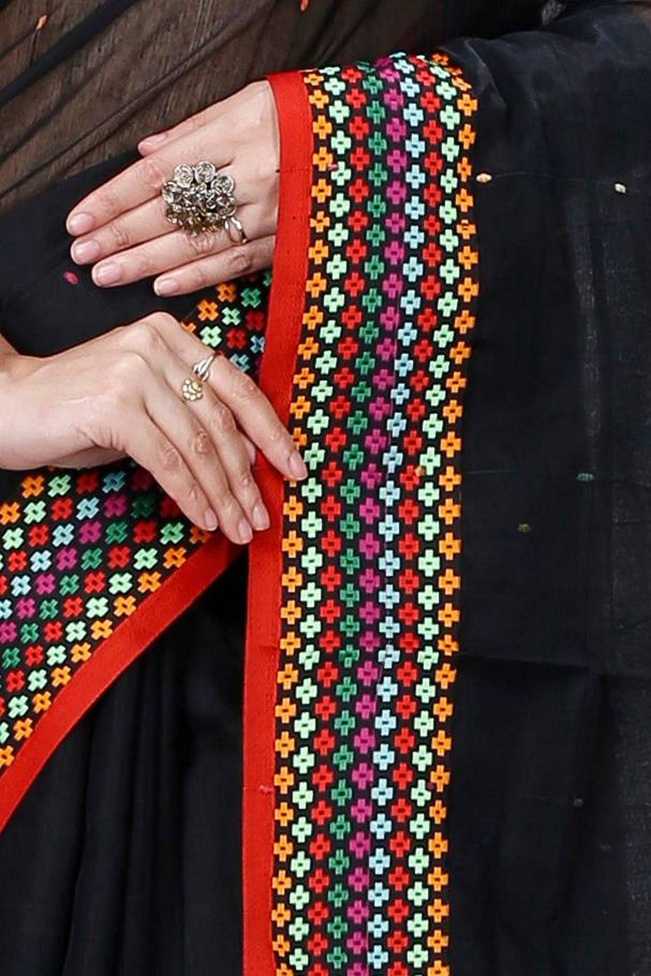 Black Cotton Popkn Hand Loom Saree (1332)