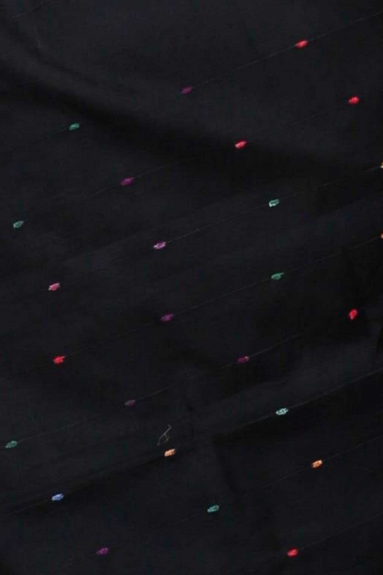 Black Cotton Popkn Hand Loom Saree (1332)