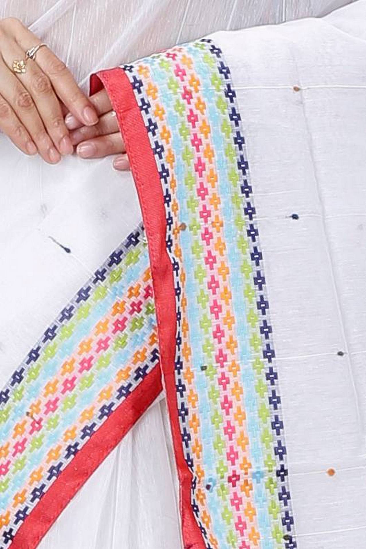 White Cotton Popkn Hand Loom Saree (1333)