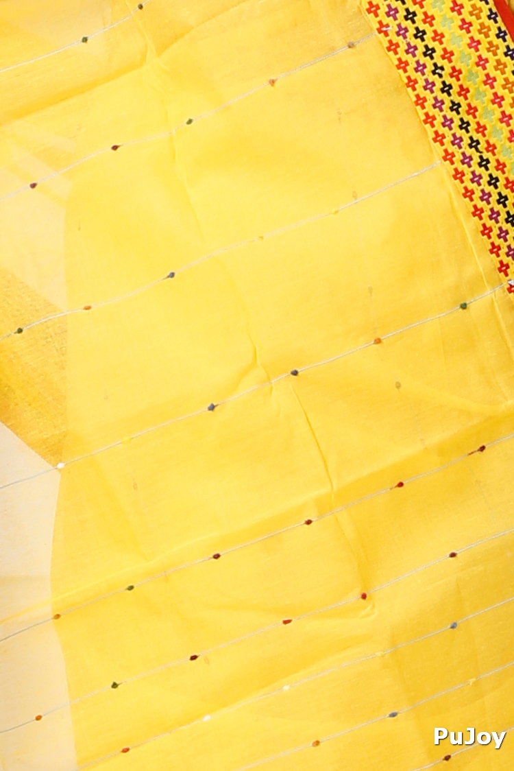 Yellow Cotton Popkn Hand Loom Saree (1334)