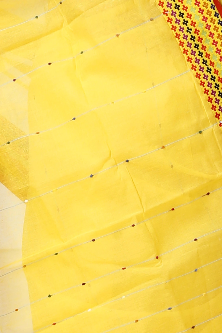 Yellow Cotton Popkn Hand Loom Saree (1334)