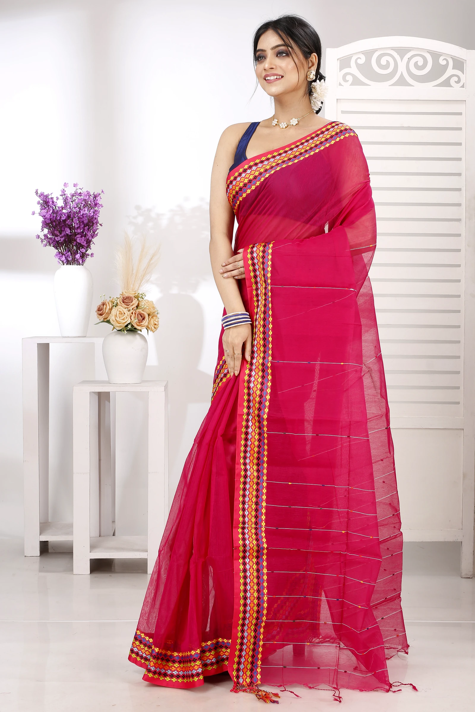 Parpel Cotton Popkn Hand Loom Saree (1336)