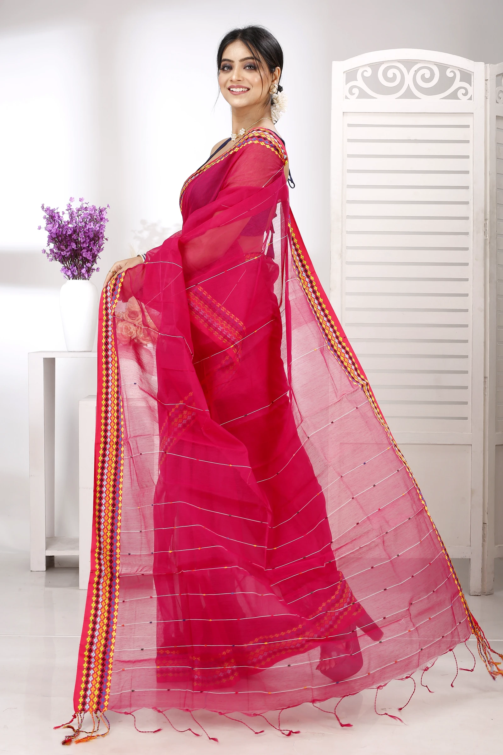 Parpel Cotton Popkn Hand Loom Saree (1336)
