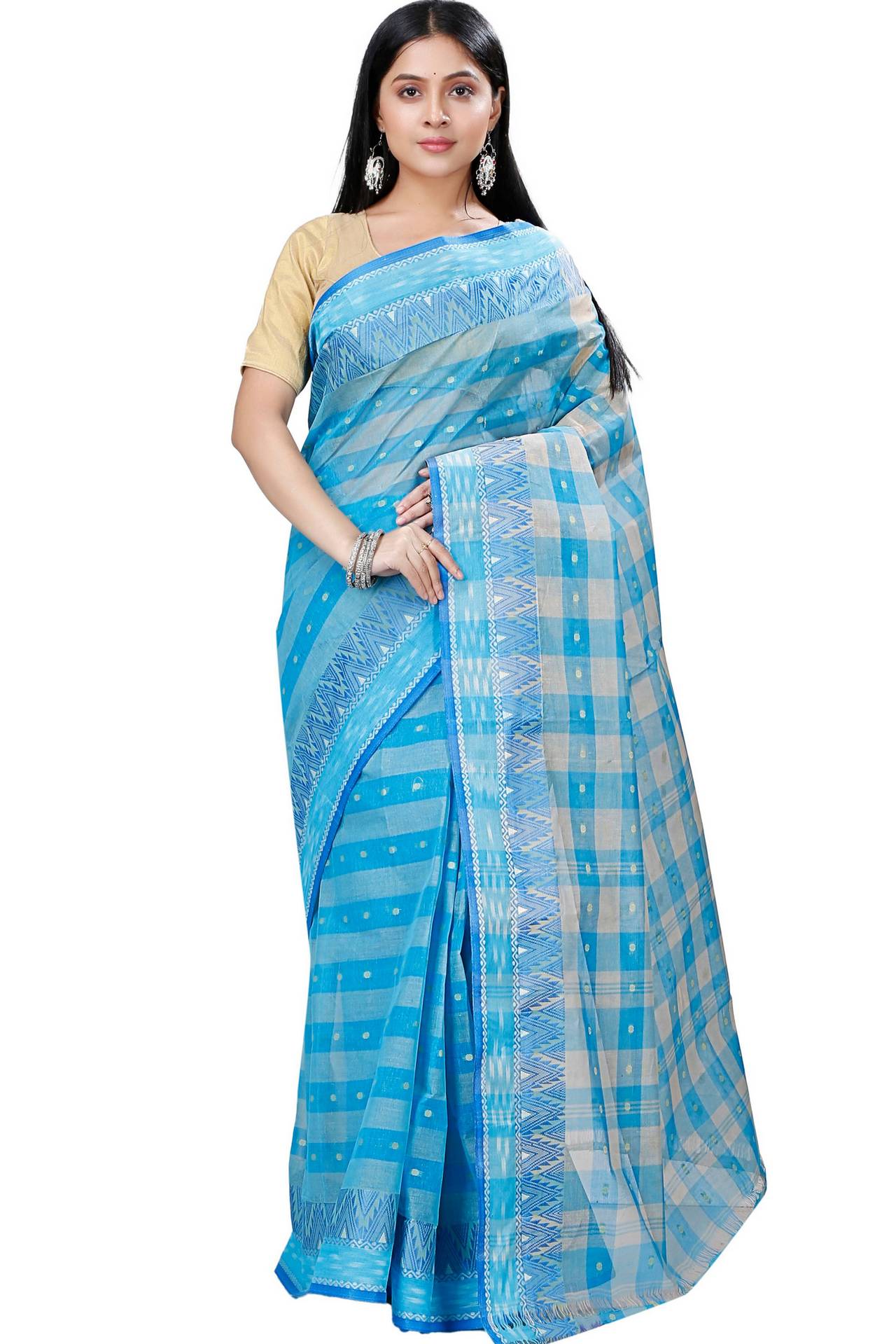 Sky Blue Pure Cotton Niladdri Tant Saree (1337)