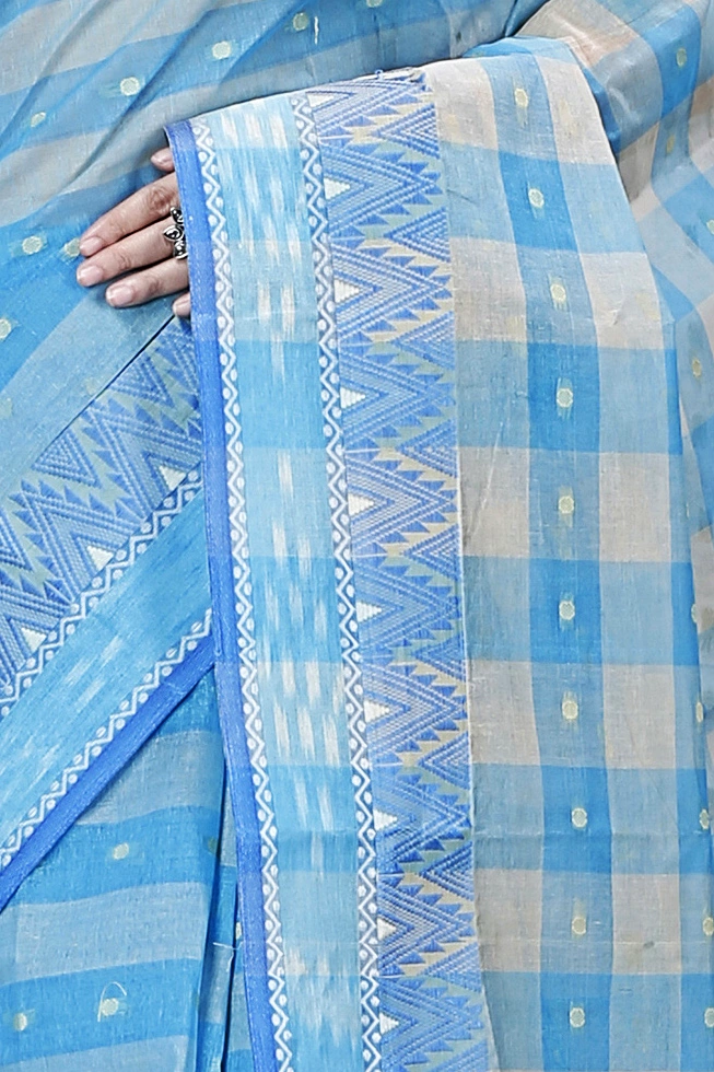 Sky Blue Pure Cotton Niladdri Tant Saree (1337)