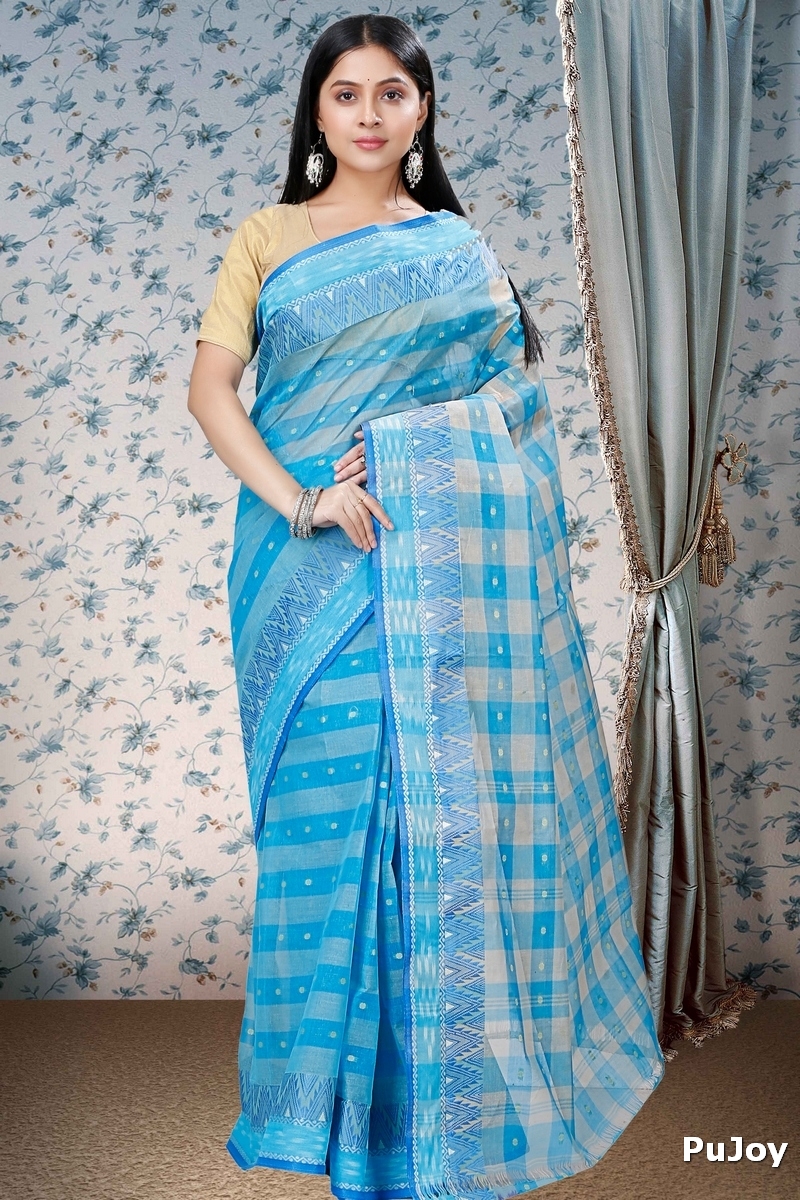 Sky Blue Pure Cotton Niladdri Tant Saree (1337)