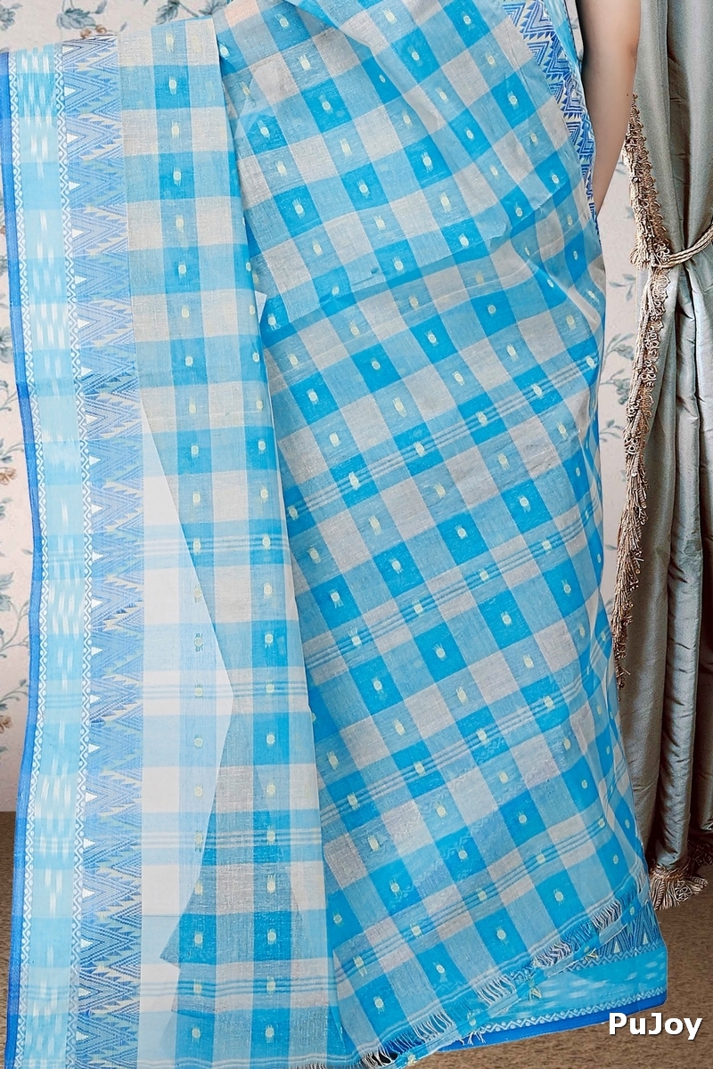 Sky Blue Pure Cotton Niladdri Tant Saree (1337)