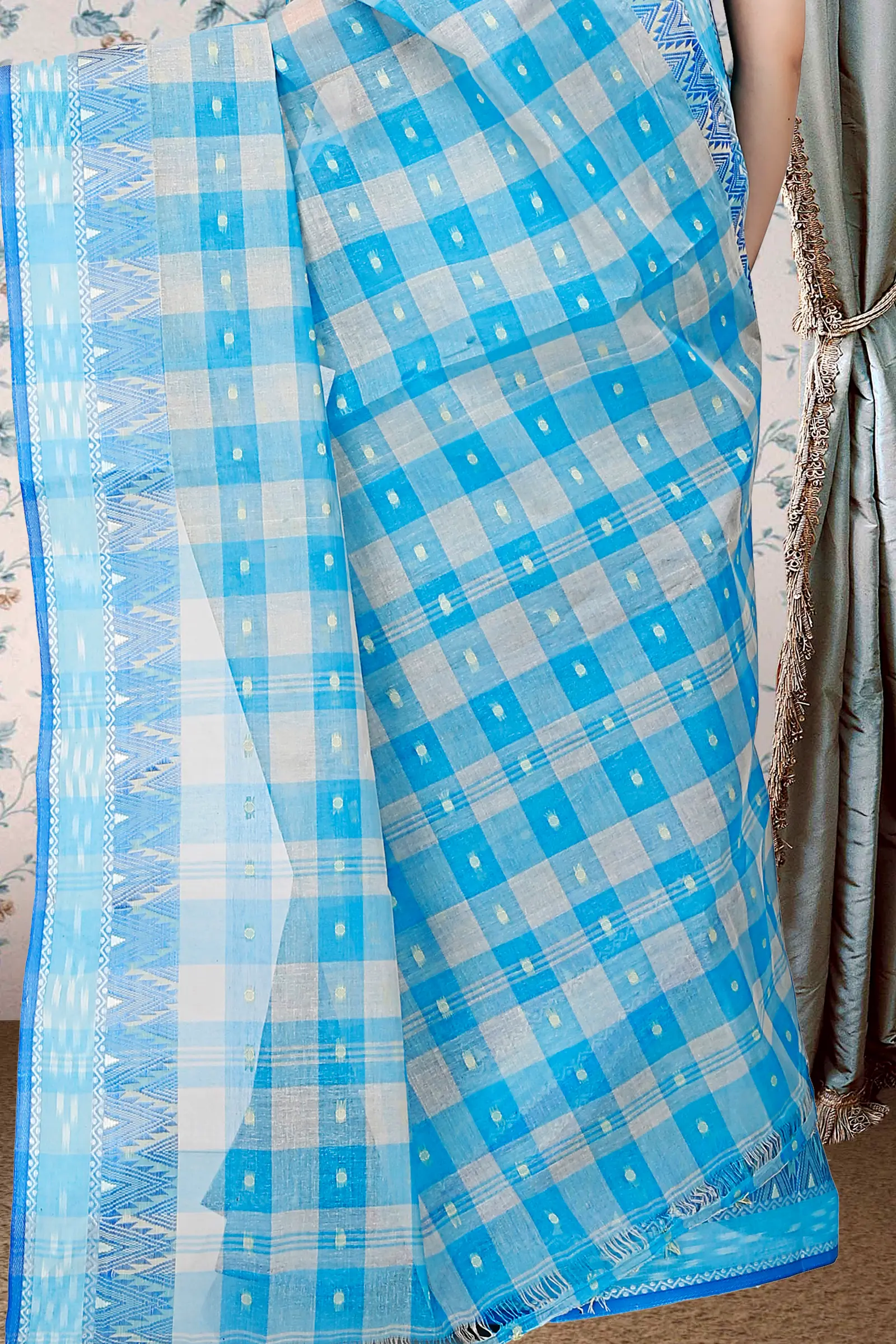 Sky Blue Pure Cotton Niladdri Tant Saree (1337)