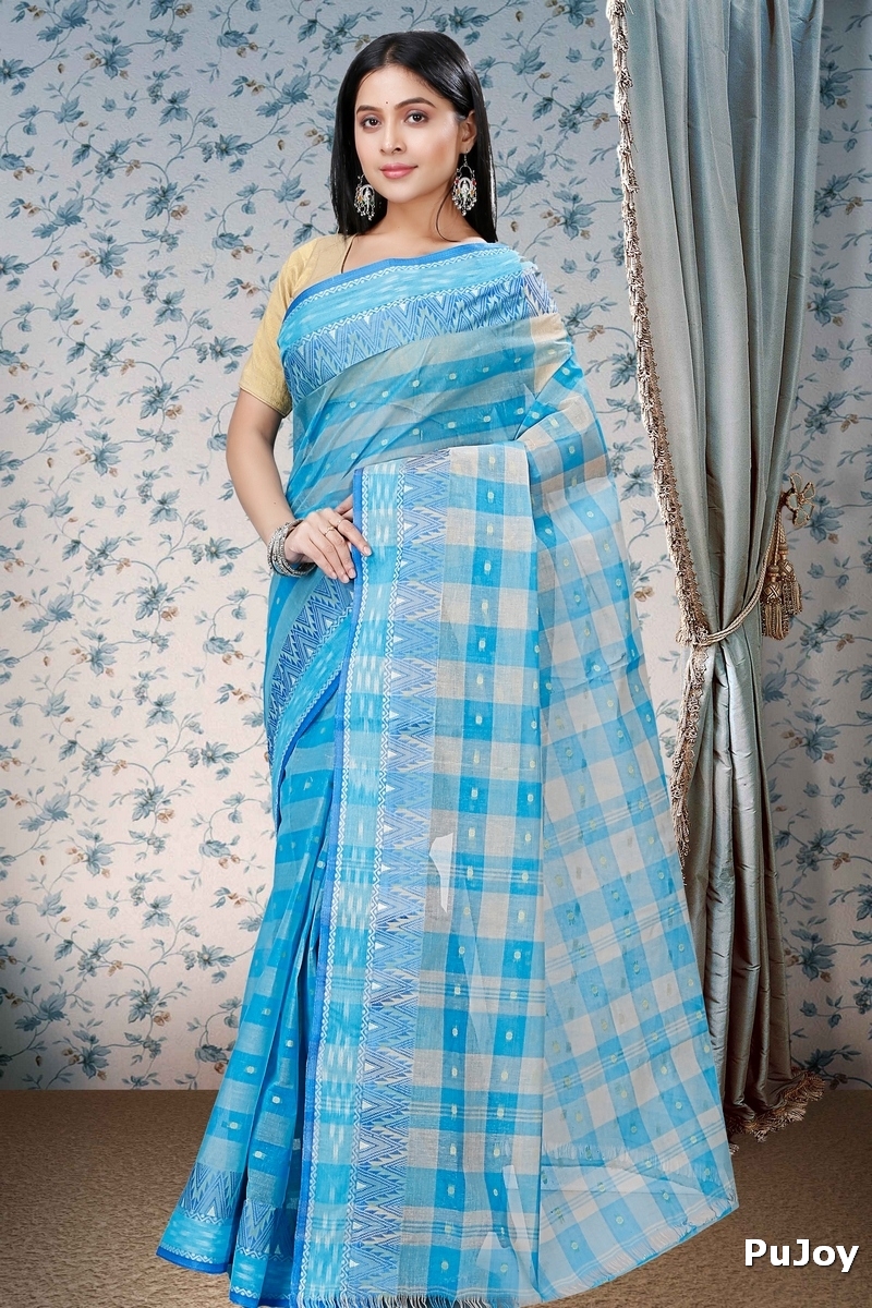 Sky Blue Pure Cotton Niladdri Tant Saree (1337)