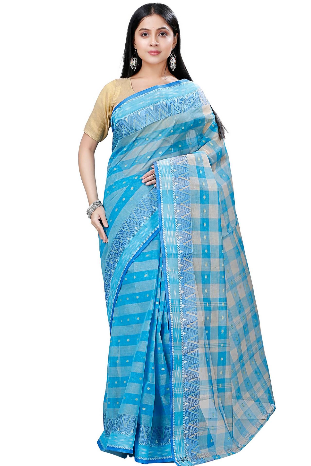 Sky Blue Pure Cotton Niladdri Tant Saree (1337)