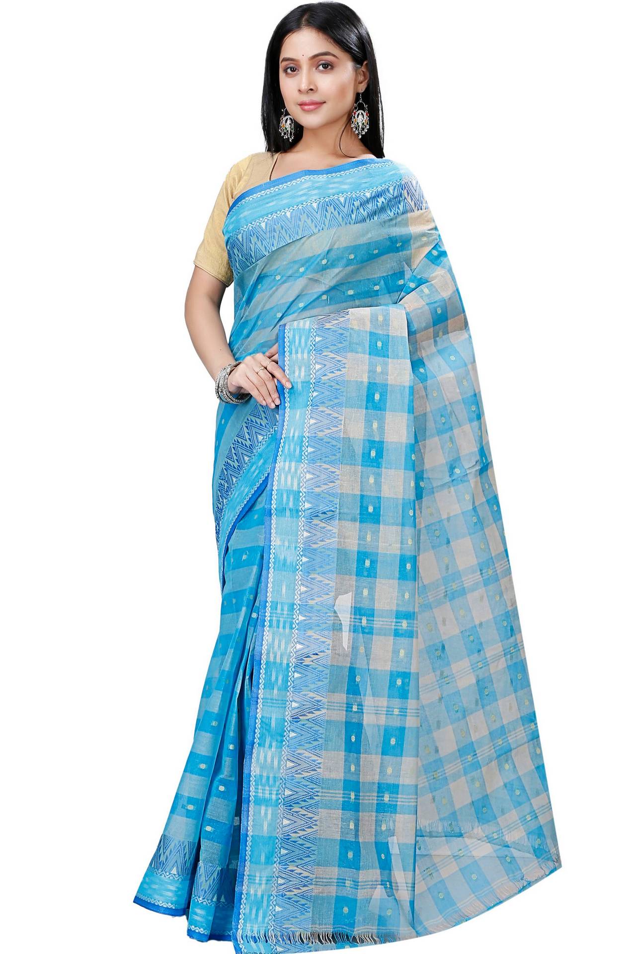 Sky Blue Pure Cotton Niladdri Tant Saree (1337)