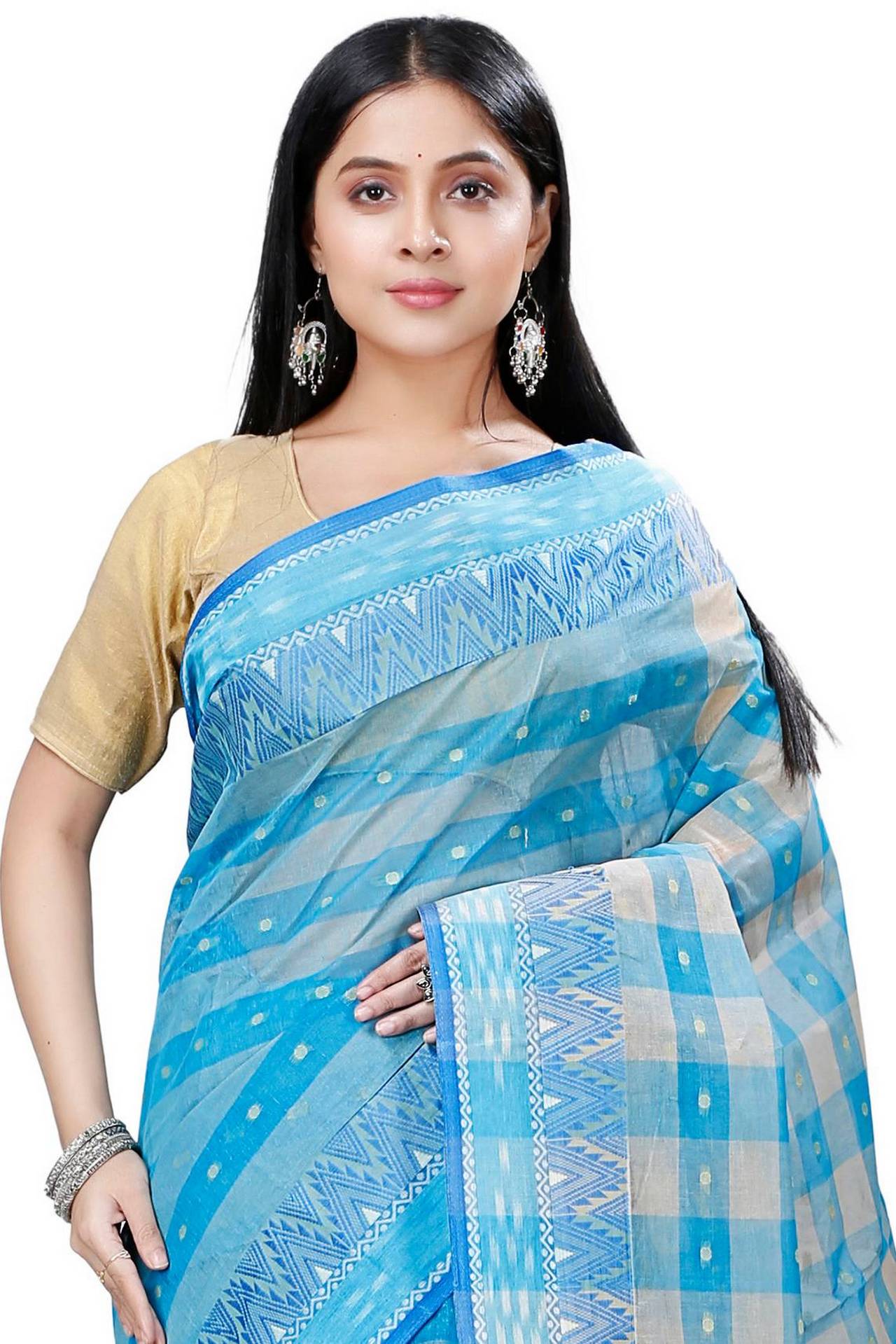 Sky Blue Pure Cotton Niladdri Tant Saree (1337)