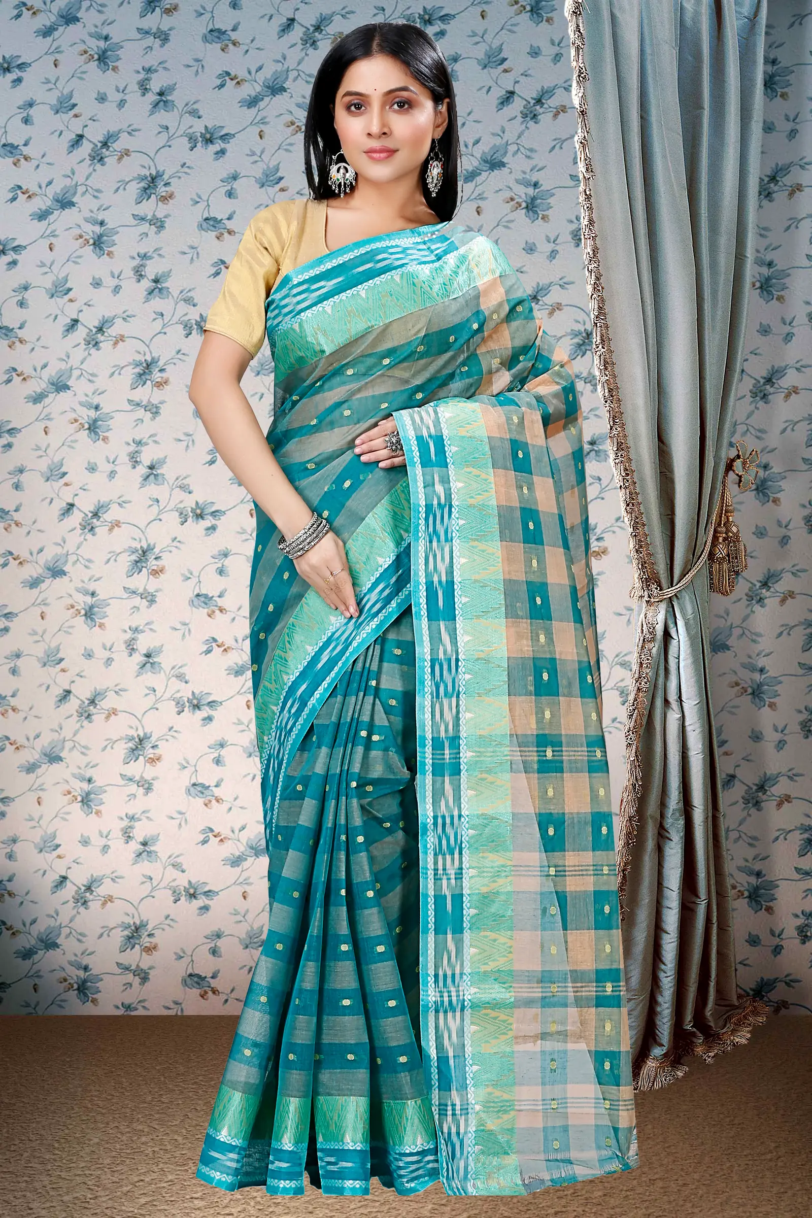 Green Pure Cotton Niladdri Tant Saree (1339)