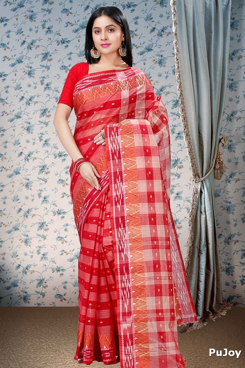 Red Pure Cotton Niladdri Tant Saree (1340)