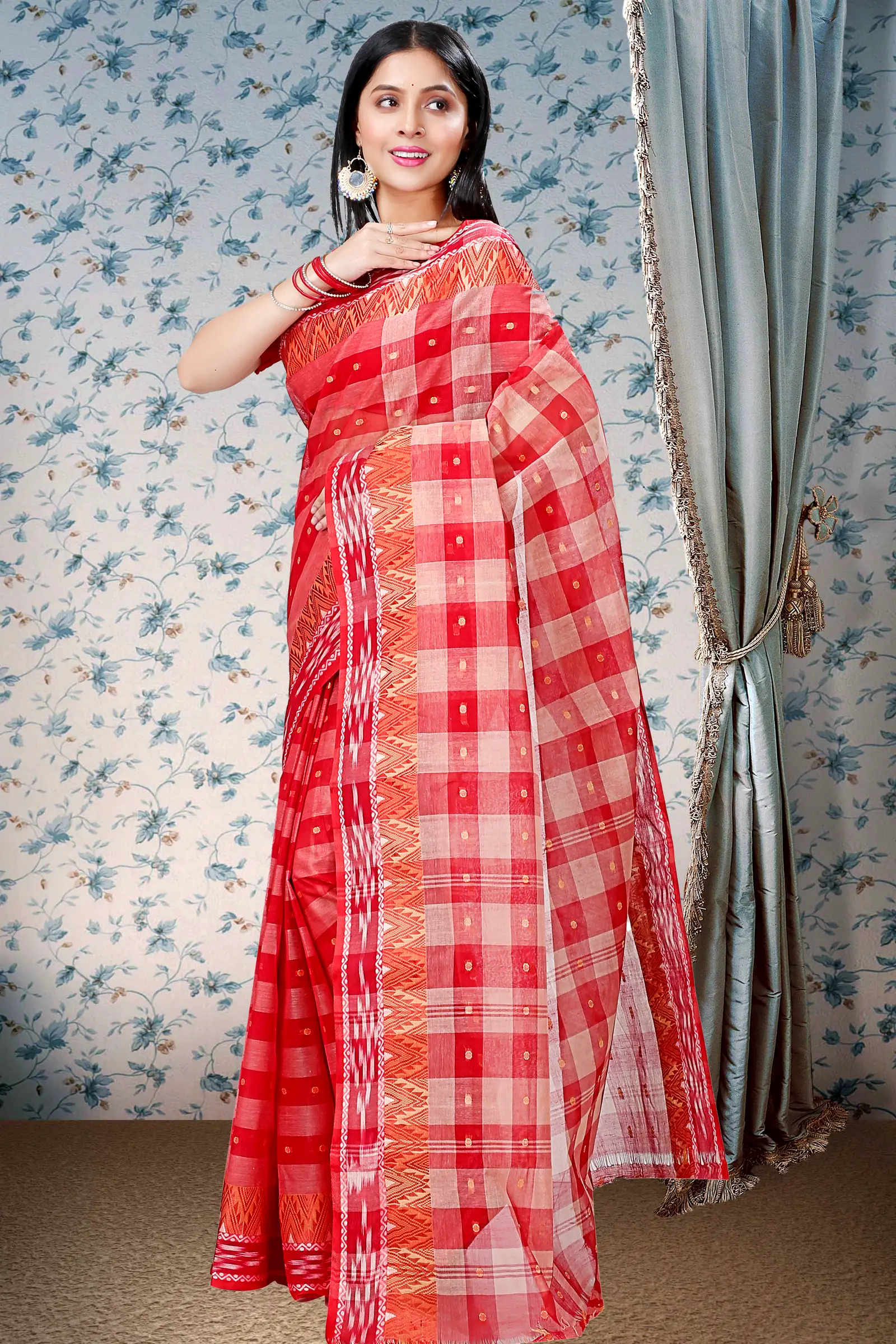 Red Pure Cotton Niladdri Tant Saree (1340)