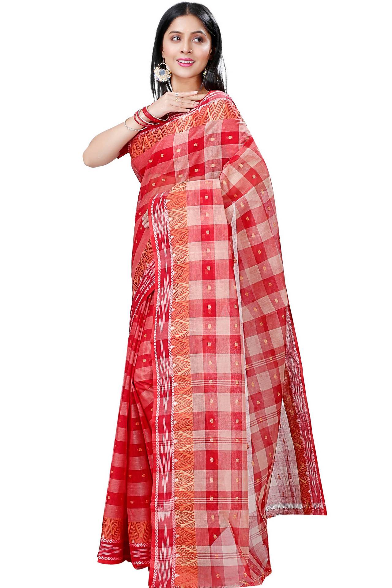 Red Pure Cotton Niladdri Tant Saree (1340)