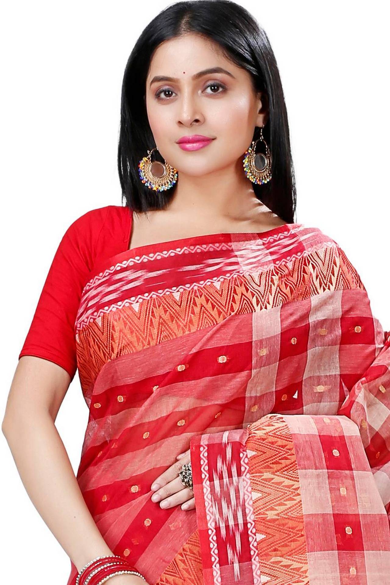 Red Pure Cotton Niladdri Tant Saree (1340)
