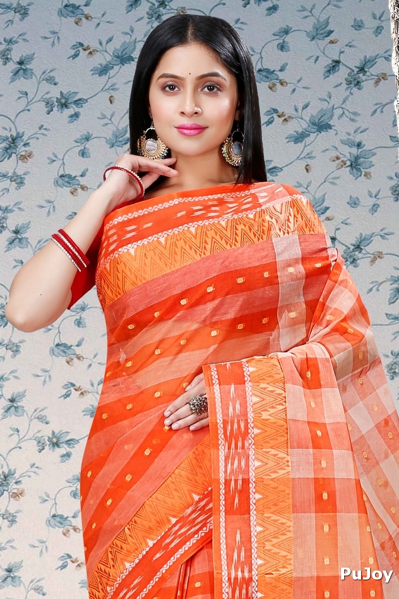 Orange Pure Cotton Niladdri Tant Saree (1341)