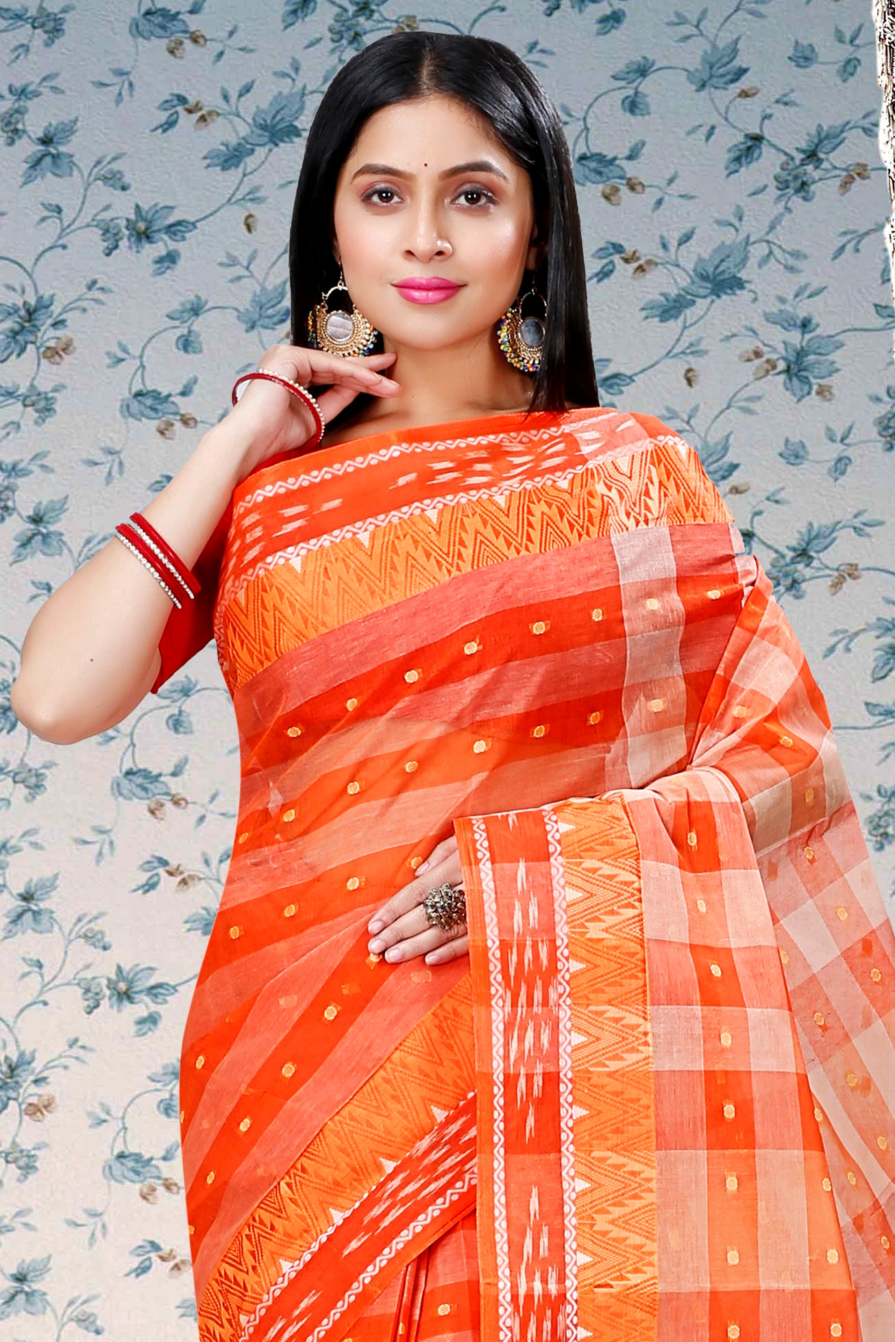 Orange Pure Cotton Niladdri Tant Saree (1341)