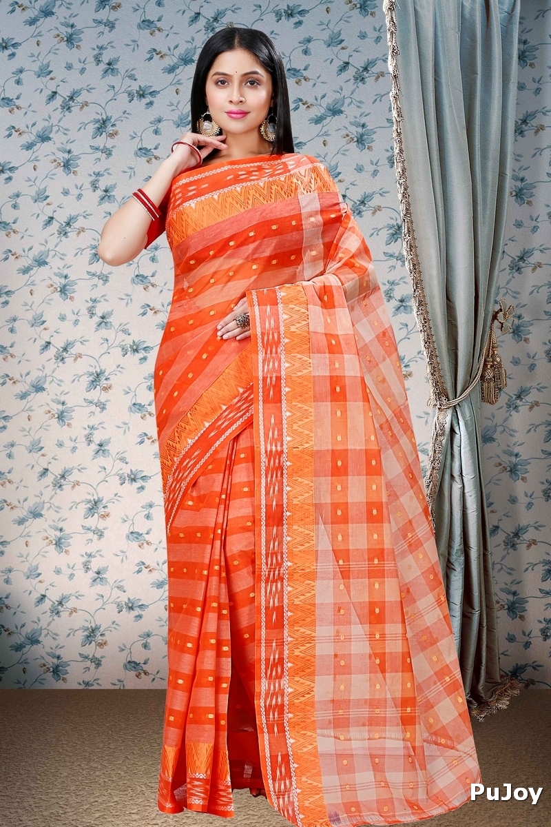 Orange Pure Cotton Niladdri Tant Saree (1341)
