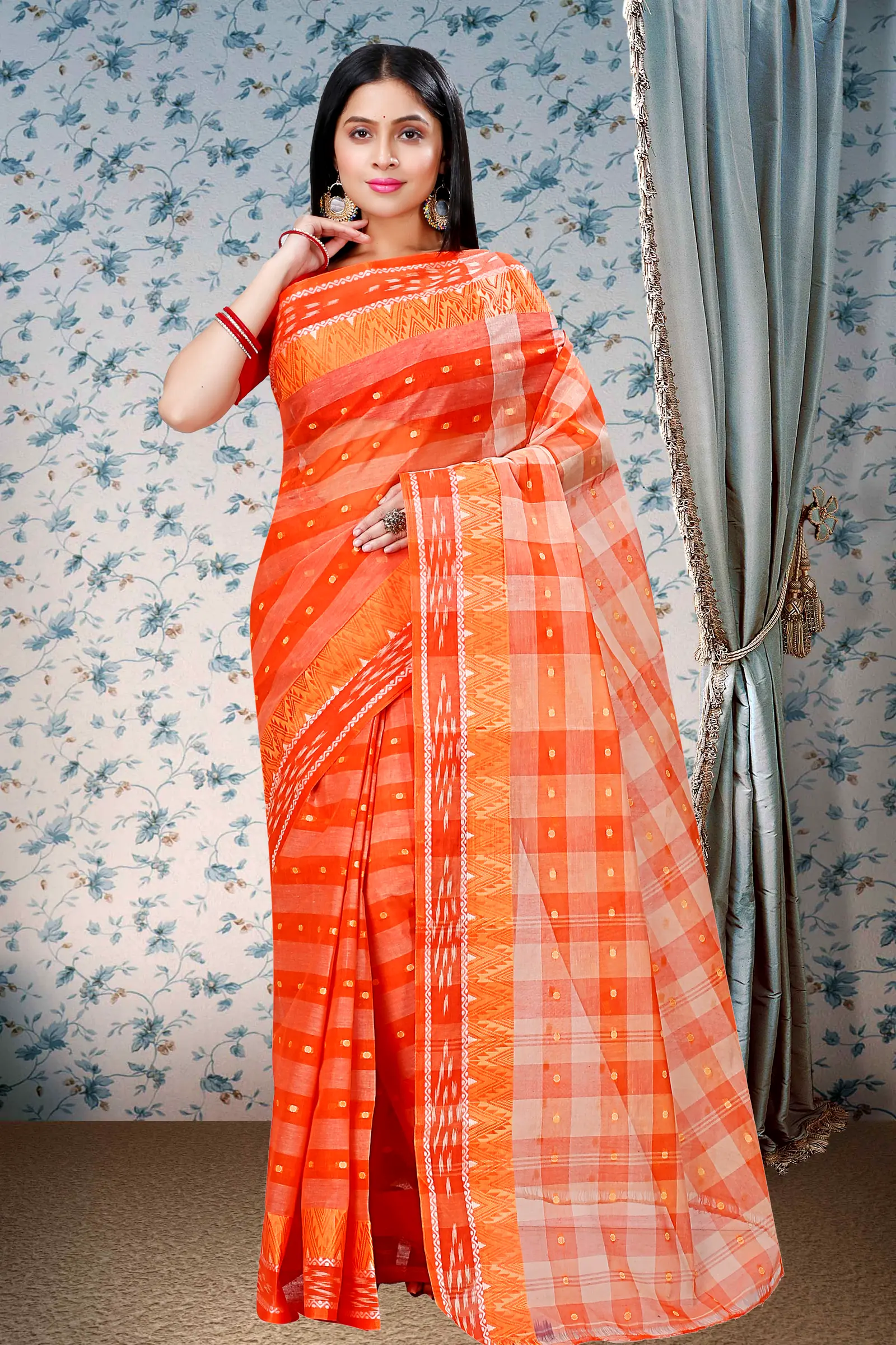 Orange Pure Cotton Niladdri Tant Saree (1341)