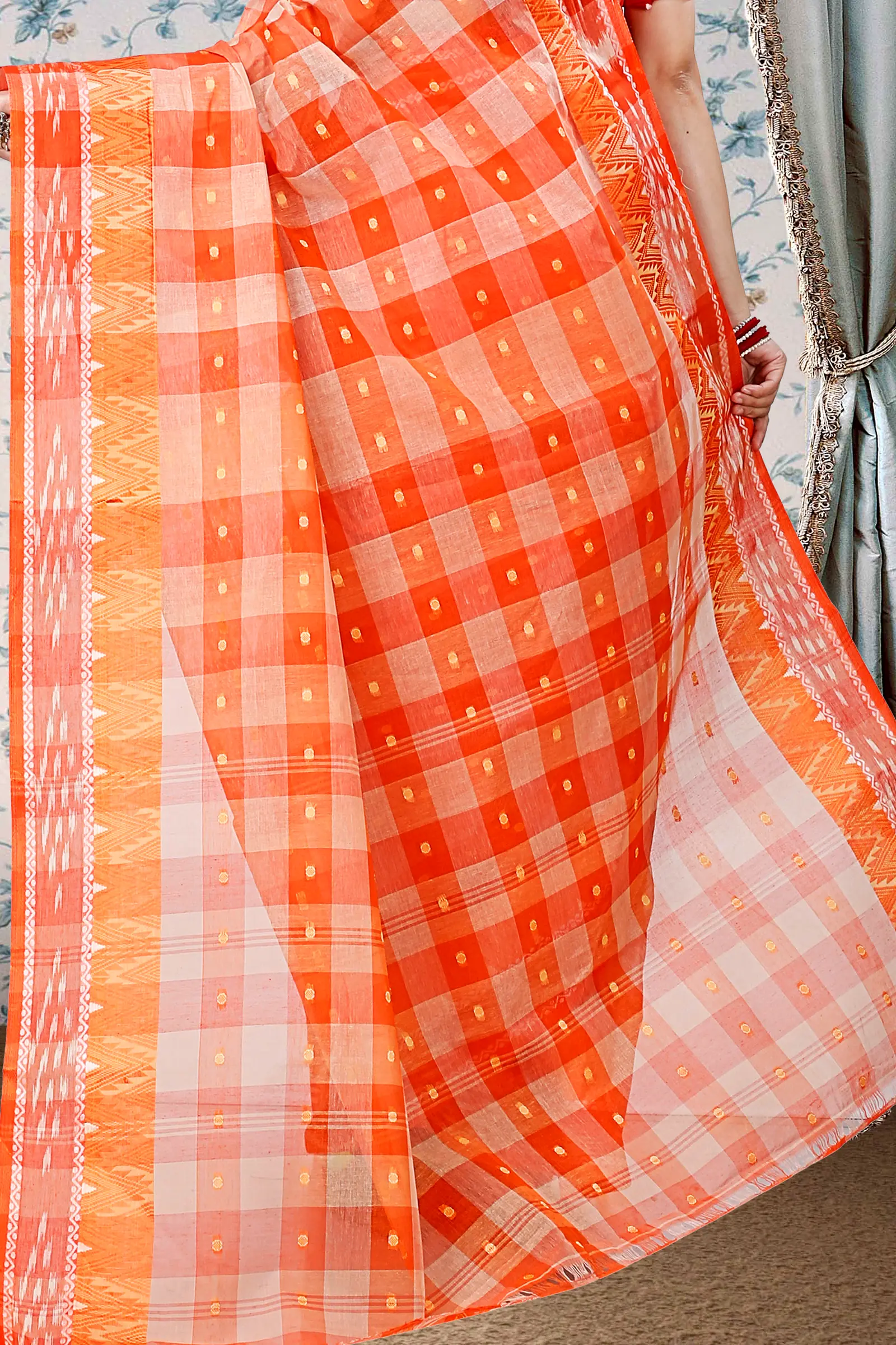 Orange Pure Cotton Niladdri Tant Saree (1341)