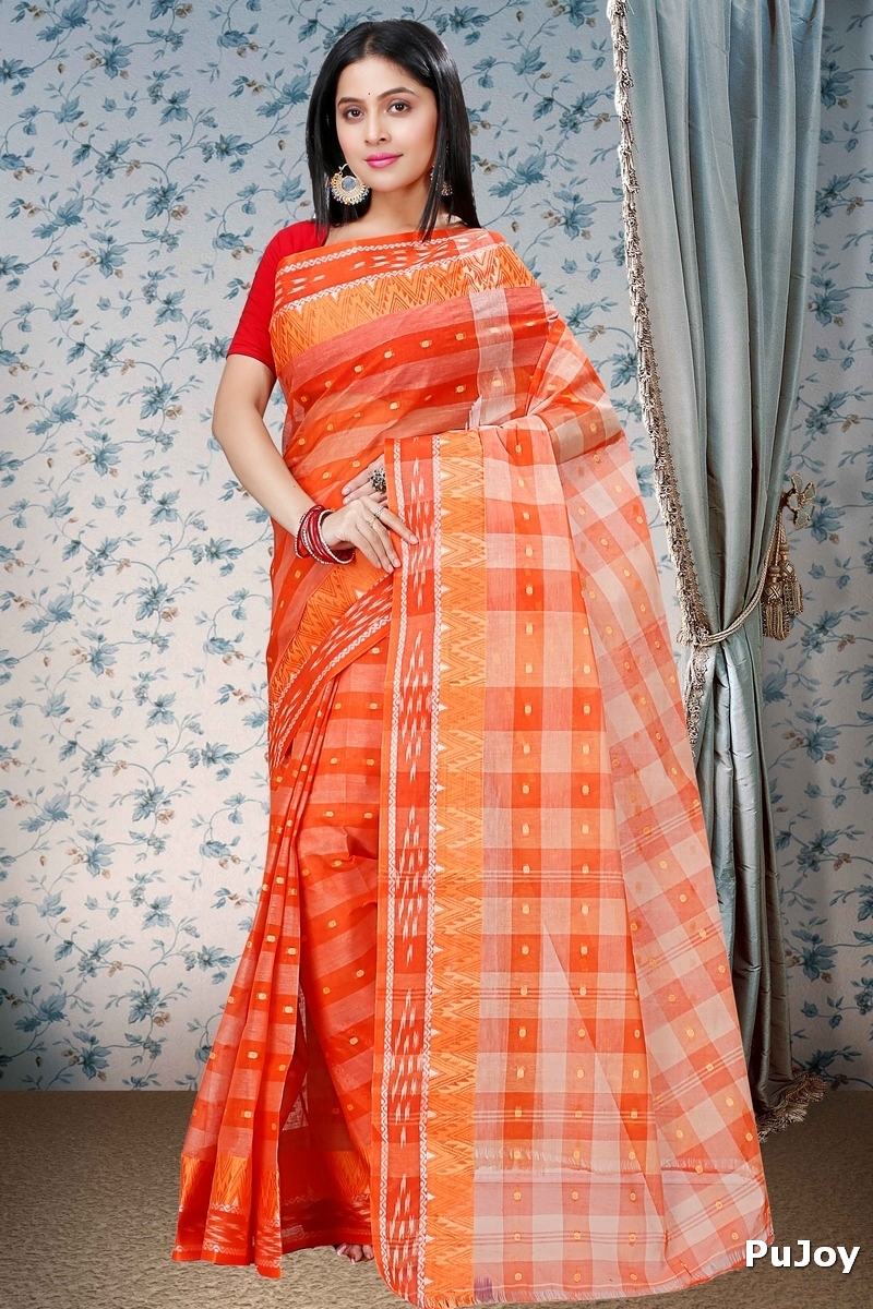 Orange Pure Cotton Niladdri Tant Saree (1341)