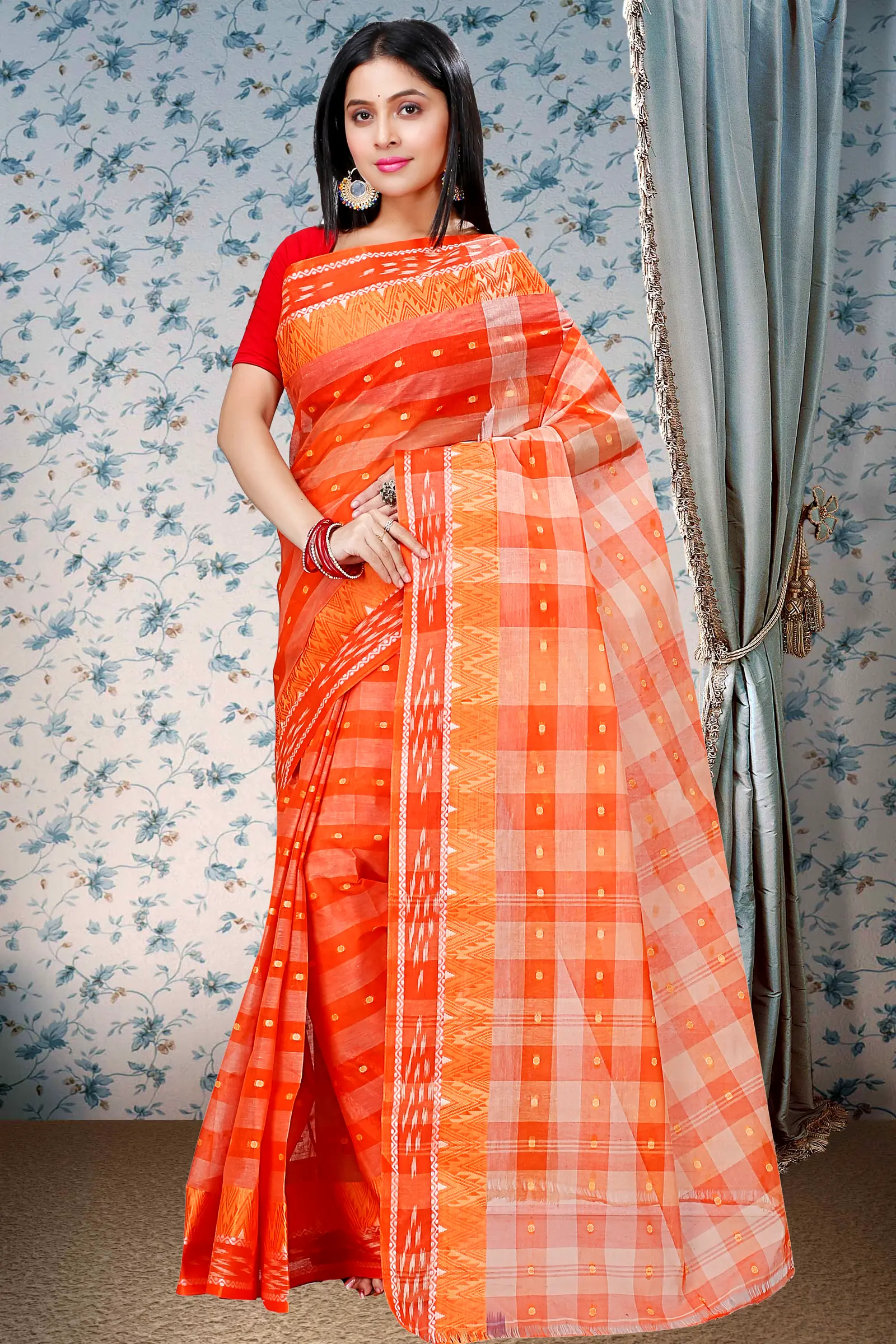 Orange Pure Cotton Niladdri Tant Saree (1341)