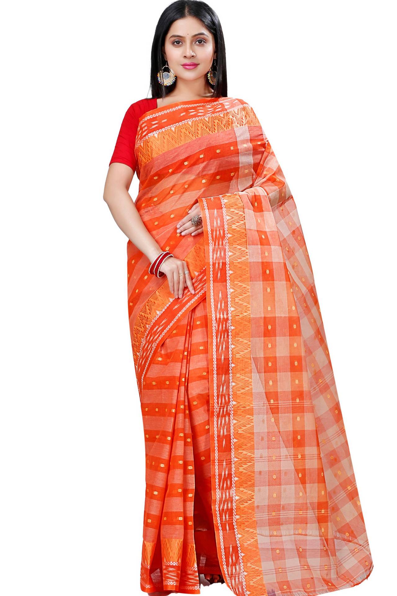 Orange Pure Cotton Niladdri Tant Saree (1341)