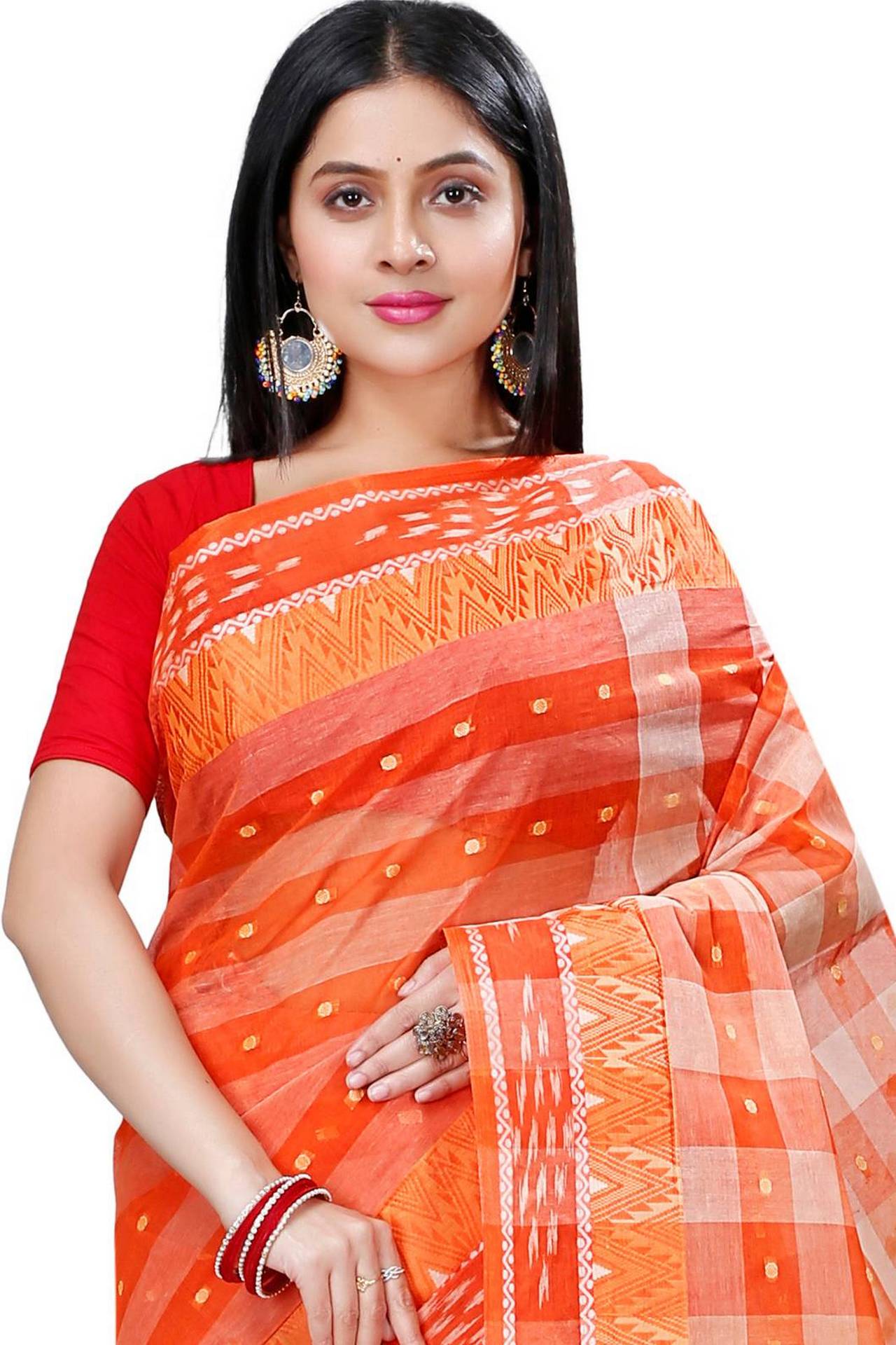 Orange Pure Cotton Niladdri Tant Saree (1341)