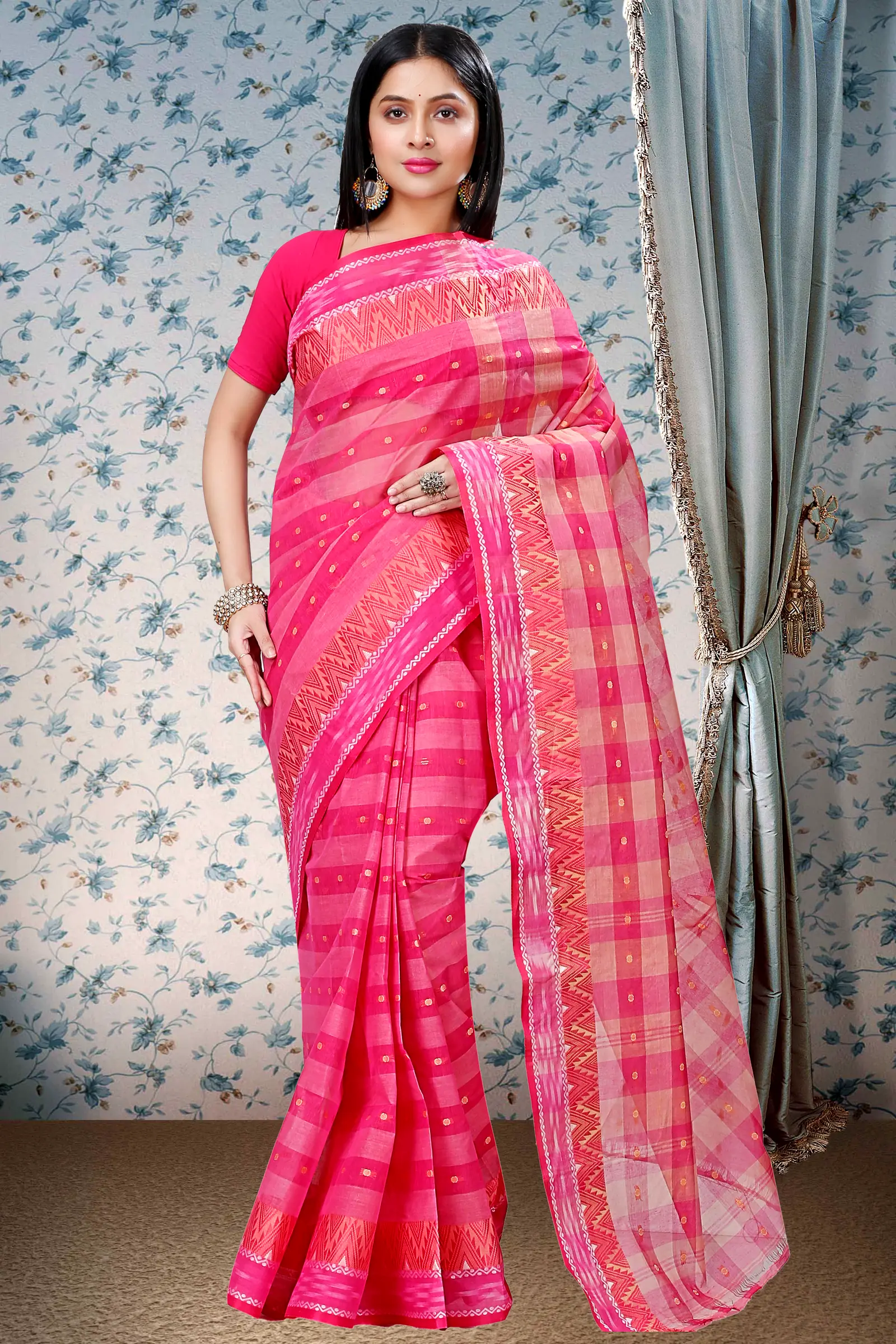 Pink Pure Cotton Niladdri Tant Saree (1342)