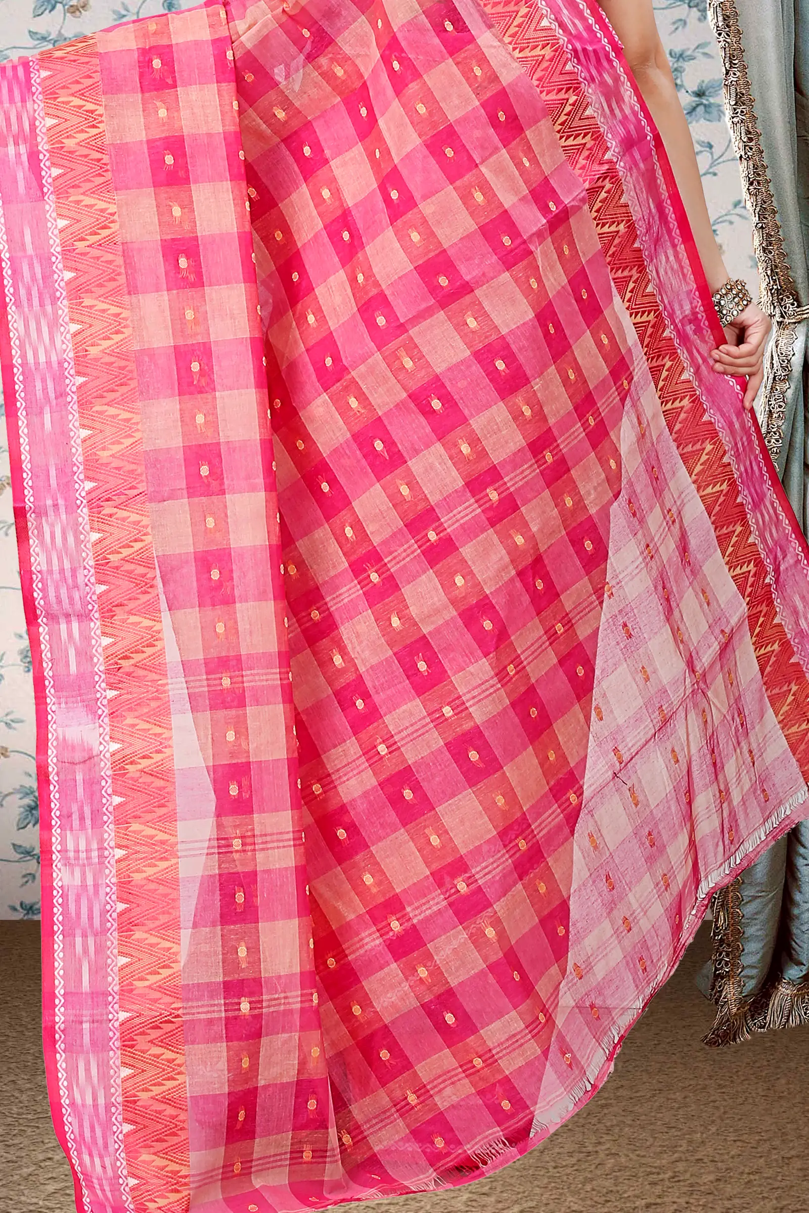 Pink Pure Cotton Niladdri Tant Saree (1342)