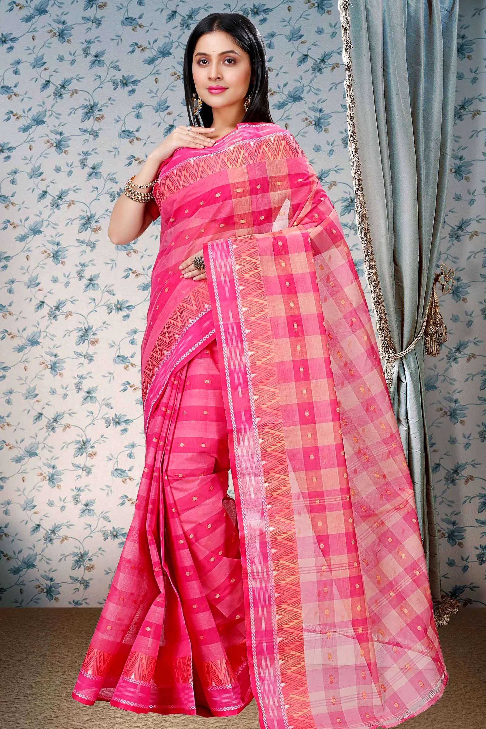 Pink Pure Cotton Niladdri Tant Saree (1342)