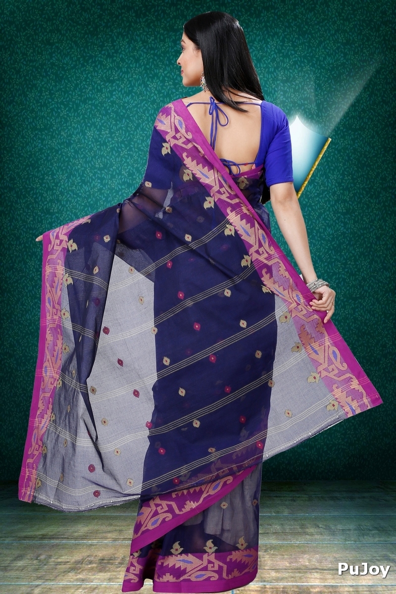 Dark Blue Pure Cotton Nripa Tant Saree (1343)