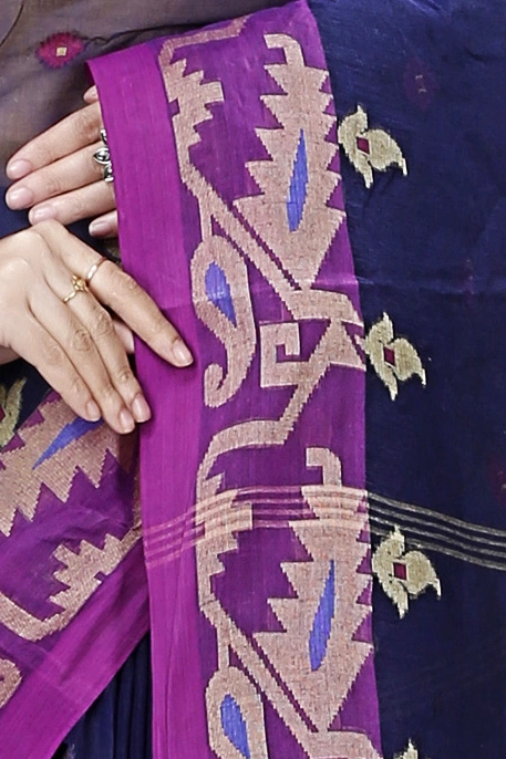 Dark Blue Pure Cotton Nripa Tant Saree (1343)