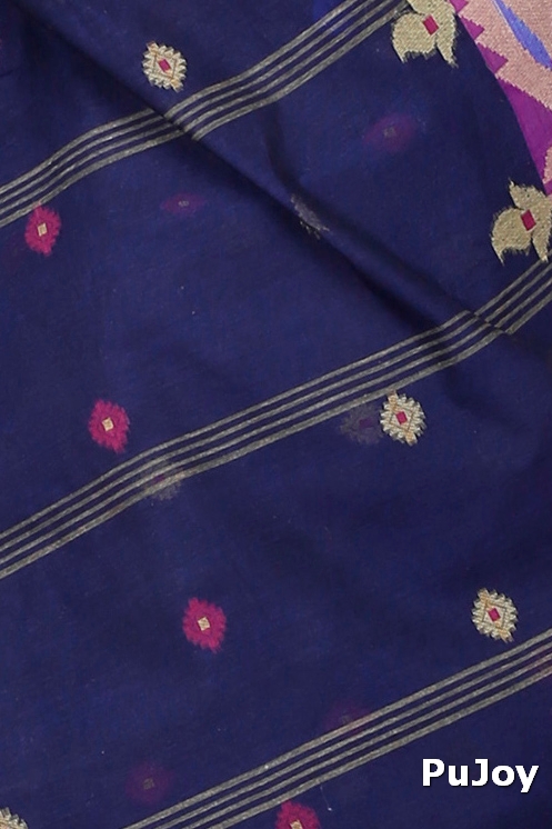Dark Blue Pure Cotton Nripa Tant Saree (1343)